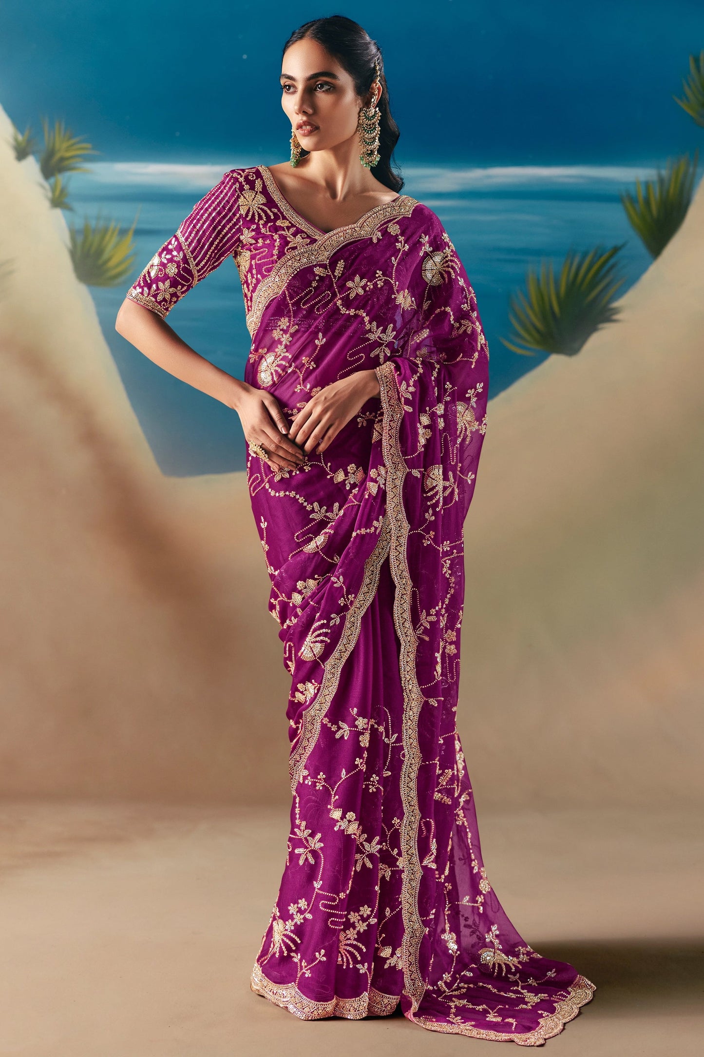 Magenta Embroidered Satin Organza Saree-SAR11037_1_SareeButa.com