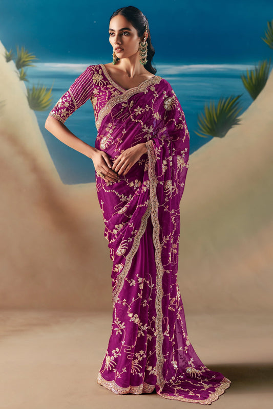 Magenta Embroidered Satin Organza Saree-SAR11037_1_SareeButa.com