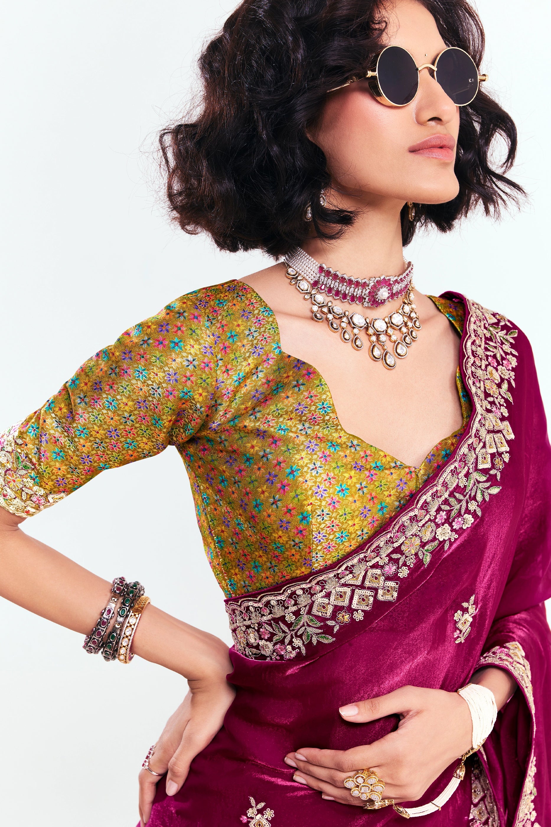 Magenta Pink Embroidered Satin Organza Saree-SAR12247_3_SareeButa.com