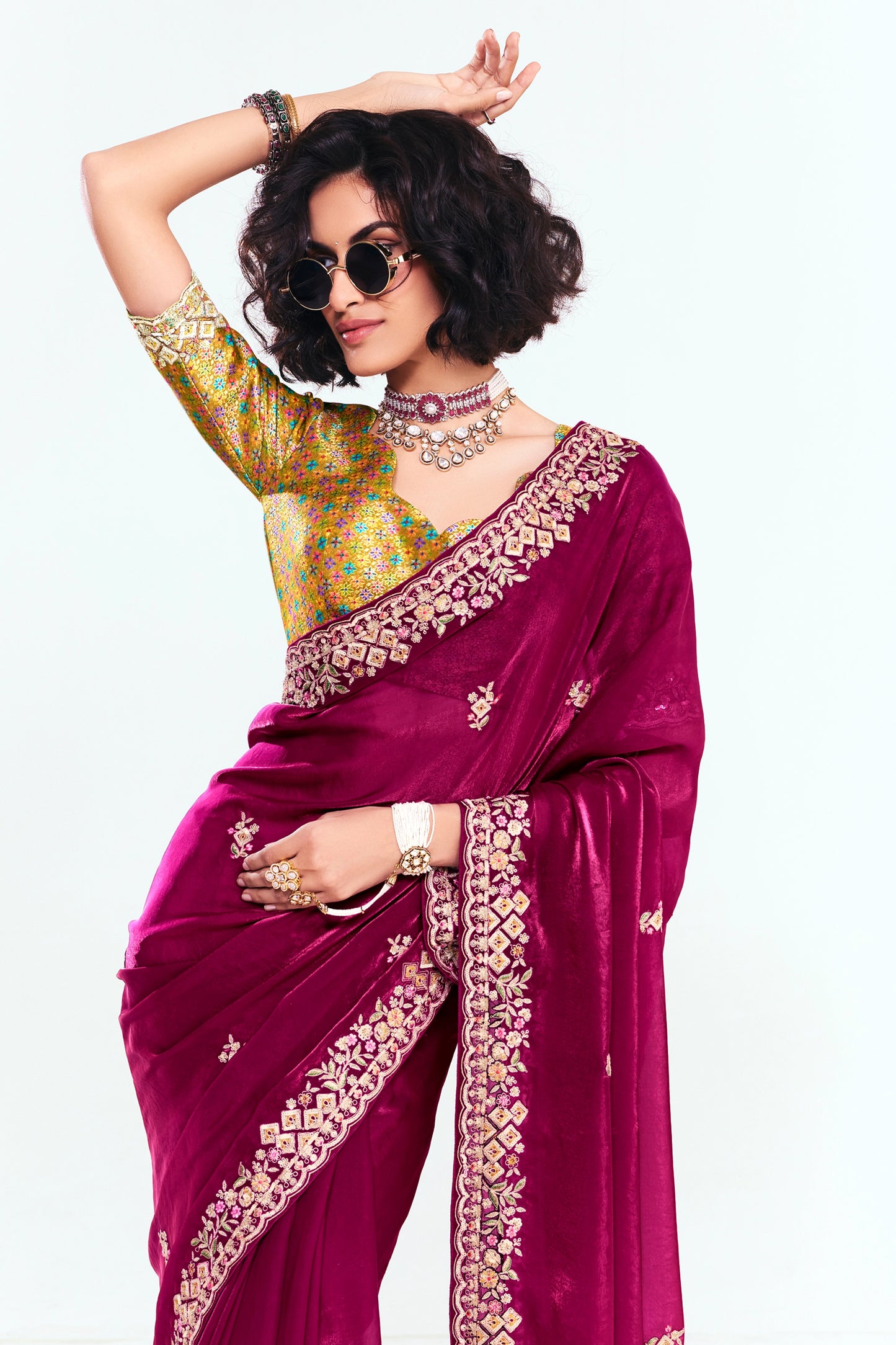 Magenta Pink Embroidered Satin Organza Saree-SAR12247_4_SareeButa.com