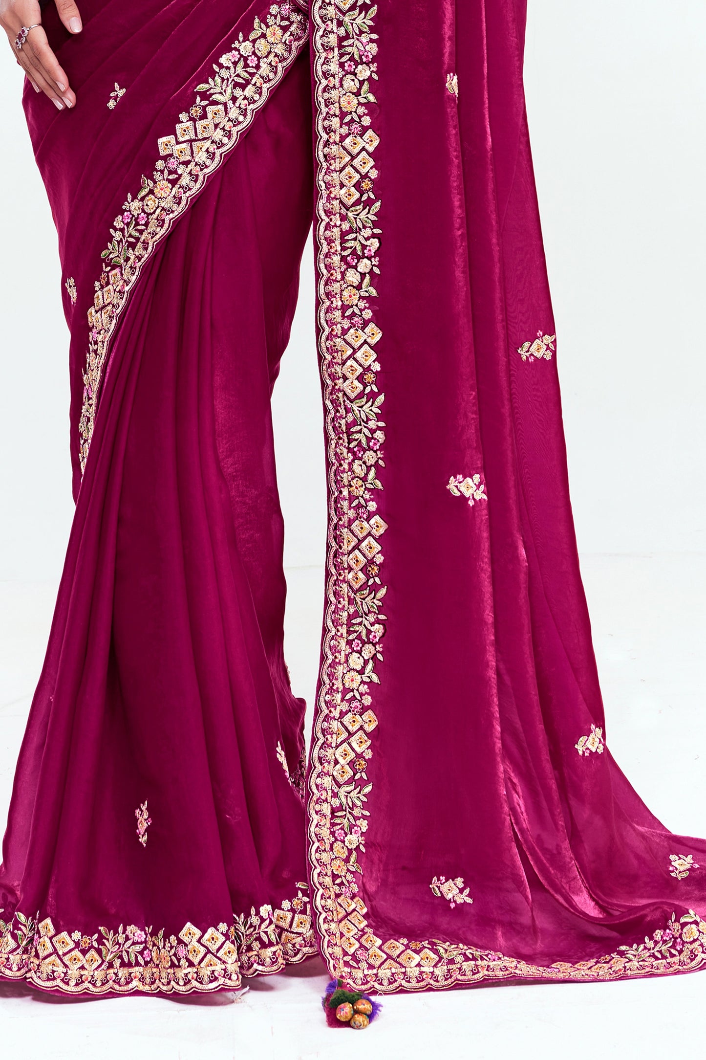 Magenta Pink Embroidered Satin Organza Saree-SAR12247_5_SareeButa.com