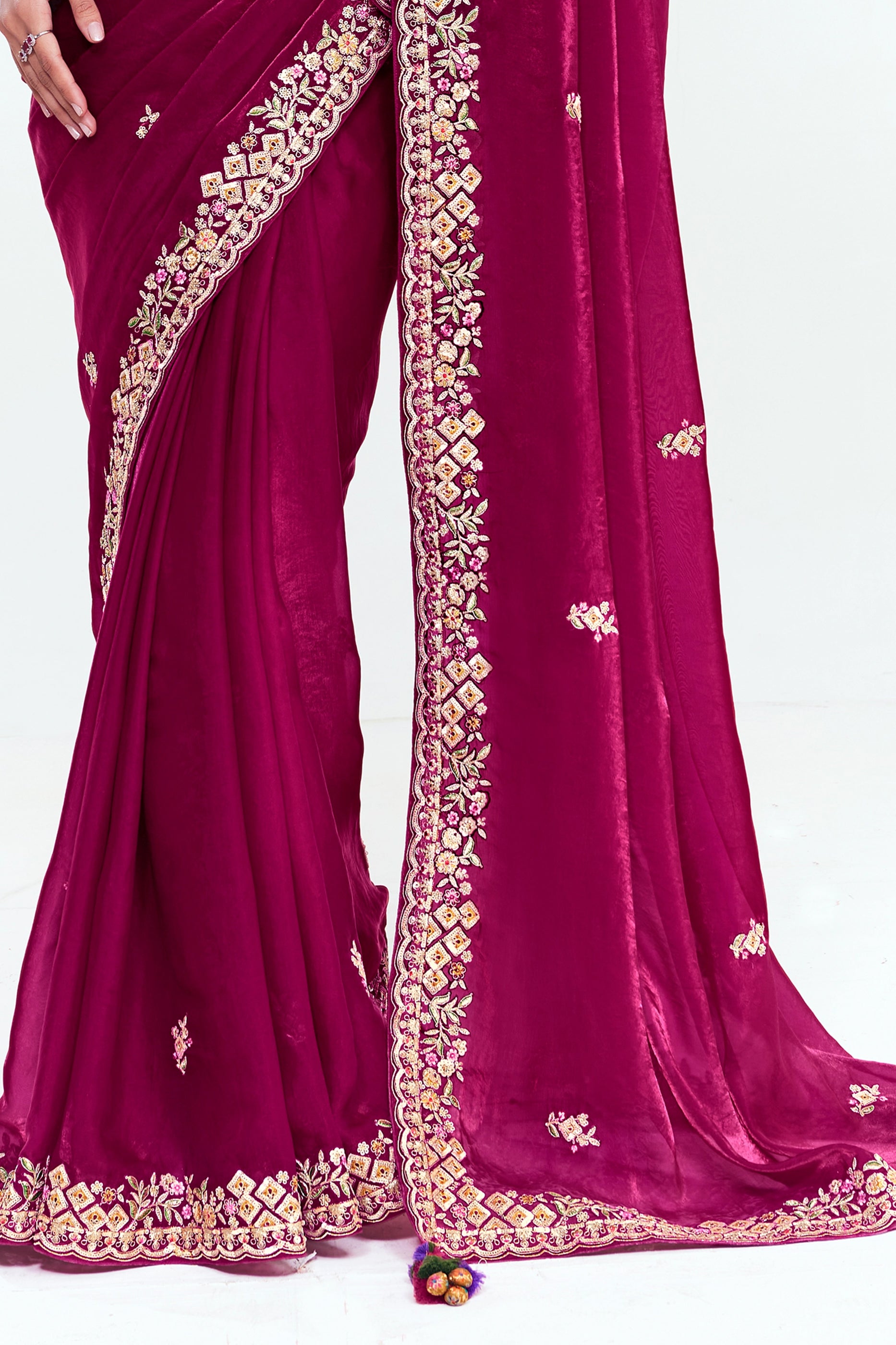 Magenta Pink Embroidered Satin Organza Saree-SAR12247_5_SareeButa.com