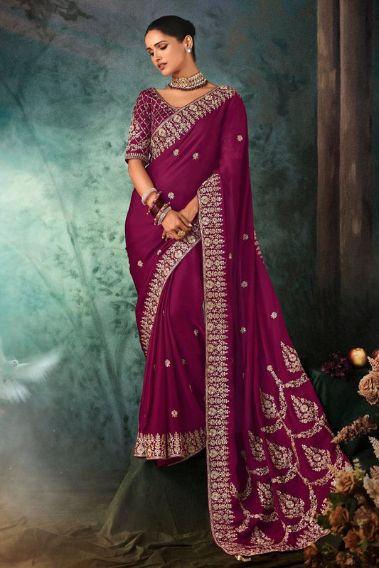 Magenta Pink Embroidered Satin Silk Saree-SAR11128_1_SareeButa.com