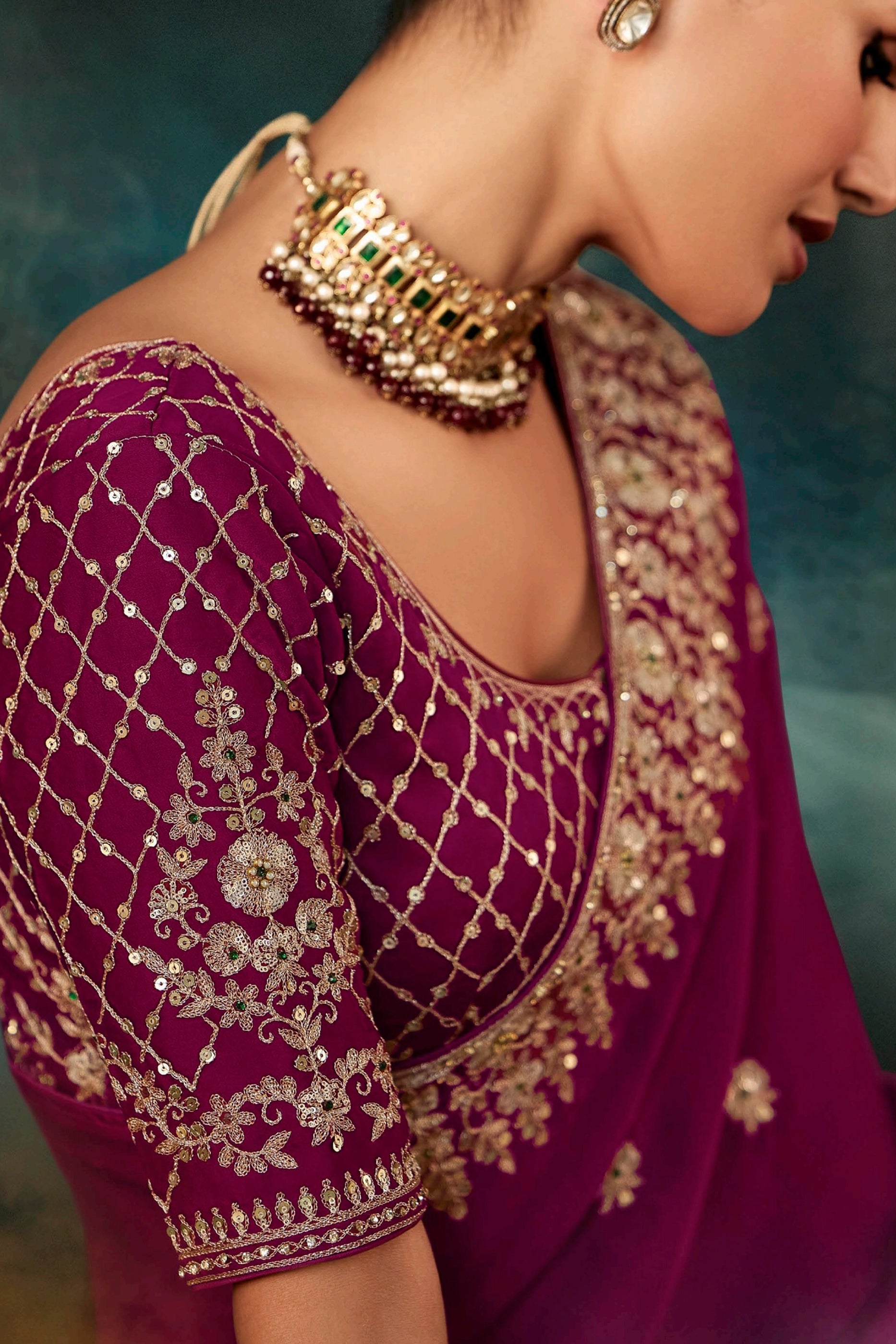 Magenta Pink Embroidered Satin Silk Saree-SAR11128_2_SareeButa.com