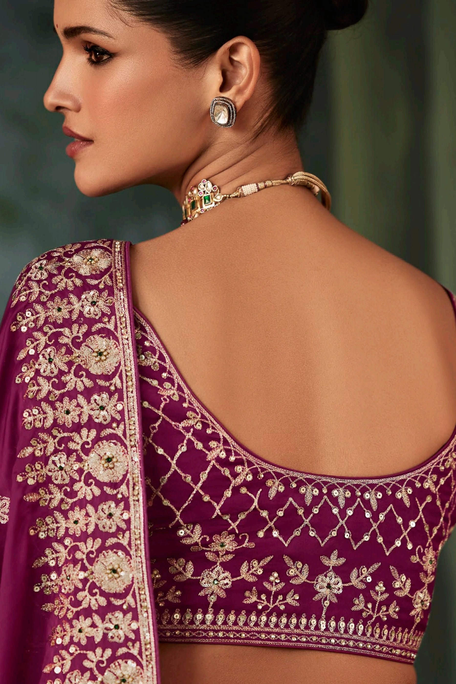 Magenta Pink Embroidered Satin Silk Saree-SAR11128_4_SareeButa.com