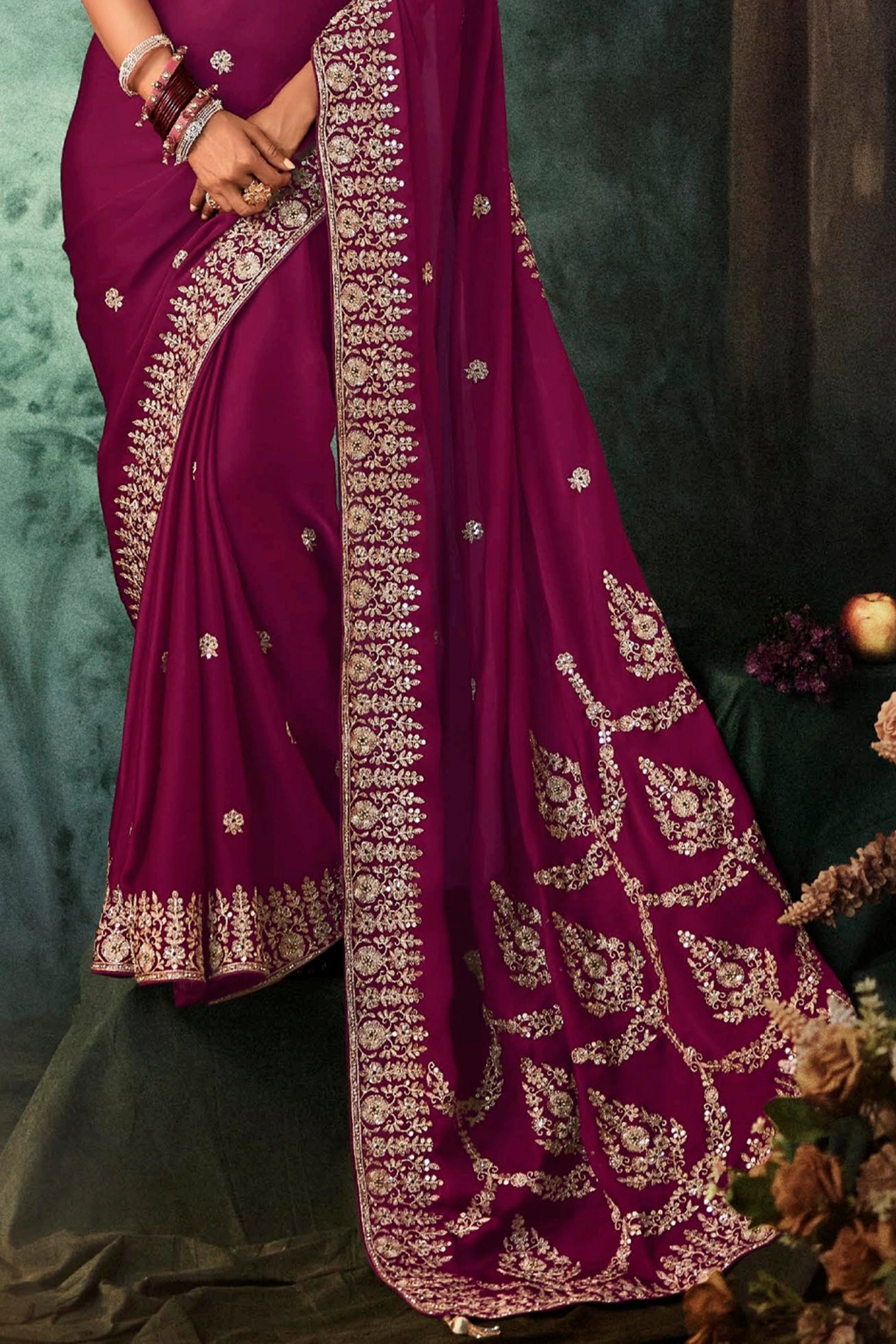 Magenta Pink Embroidered Satin Silk Saree-SAR11128_5_SareeButa.com