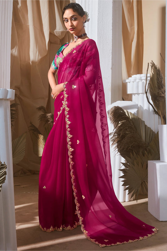 Magenta Pink Embroidered Tissue Silk Saree-SAR10231_1_SareeButa.com