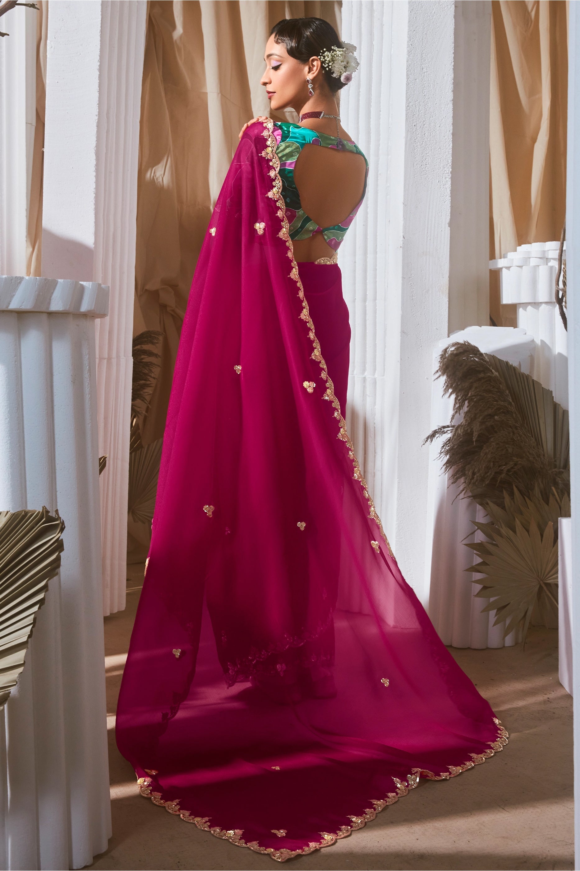 Magenta Pink Embroidered Tissue Silk Saree-SAR10231_3_SareeButa.com