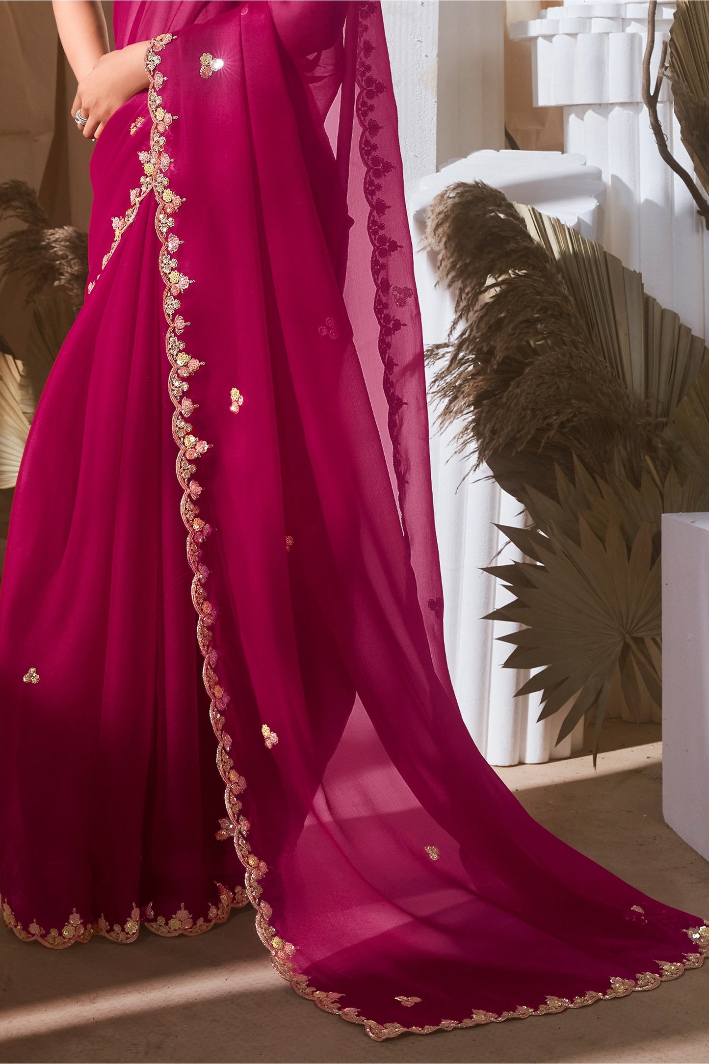 Magenta Pink Embroidered Tissue Silk Saree-SAR10231_5_SareeButa.com