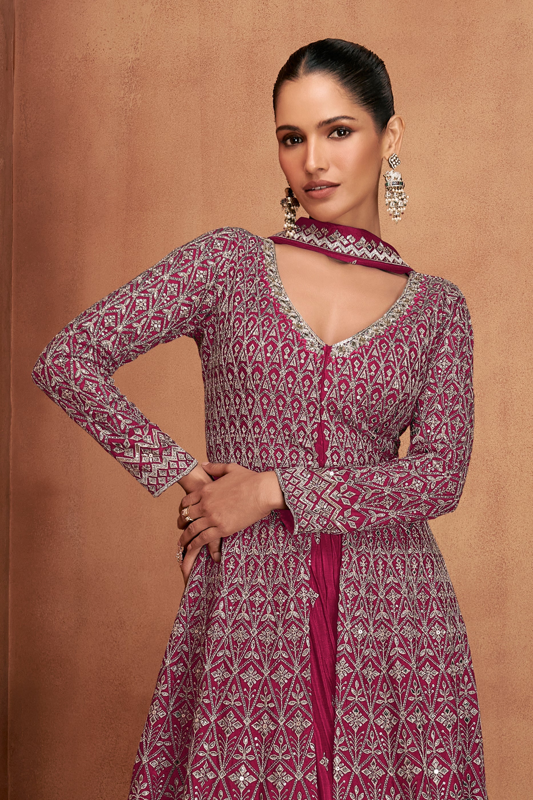 Magenta Pink Readymade Embroidered Chinon Suit-SAR10941_3_SareeButa.com