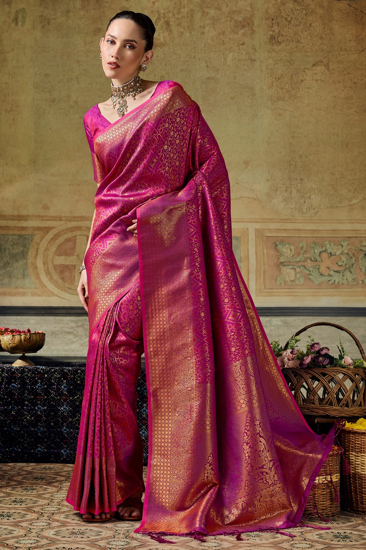 Magenta Pink Woven Silk Saree-SAR12914_1_SareeButa.com