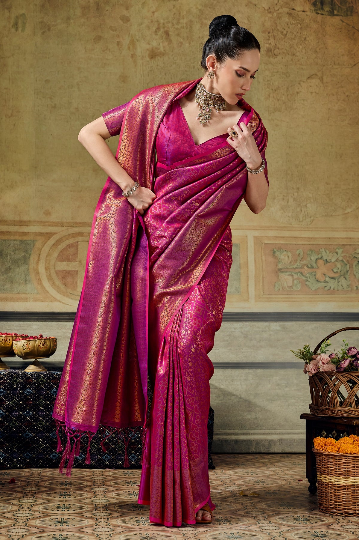 Magenta Pink Woven Silk Saree-SAR12914_4_SareeButa.com
