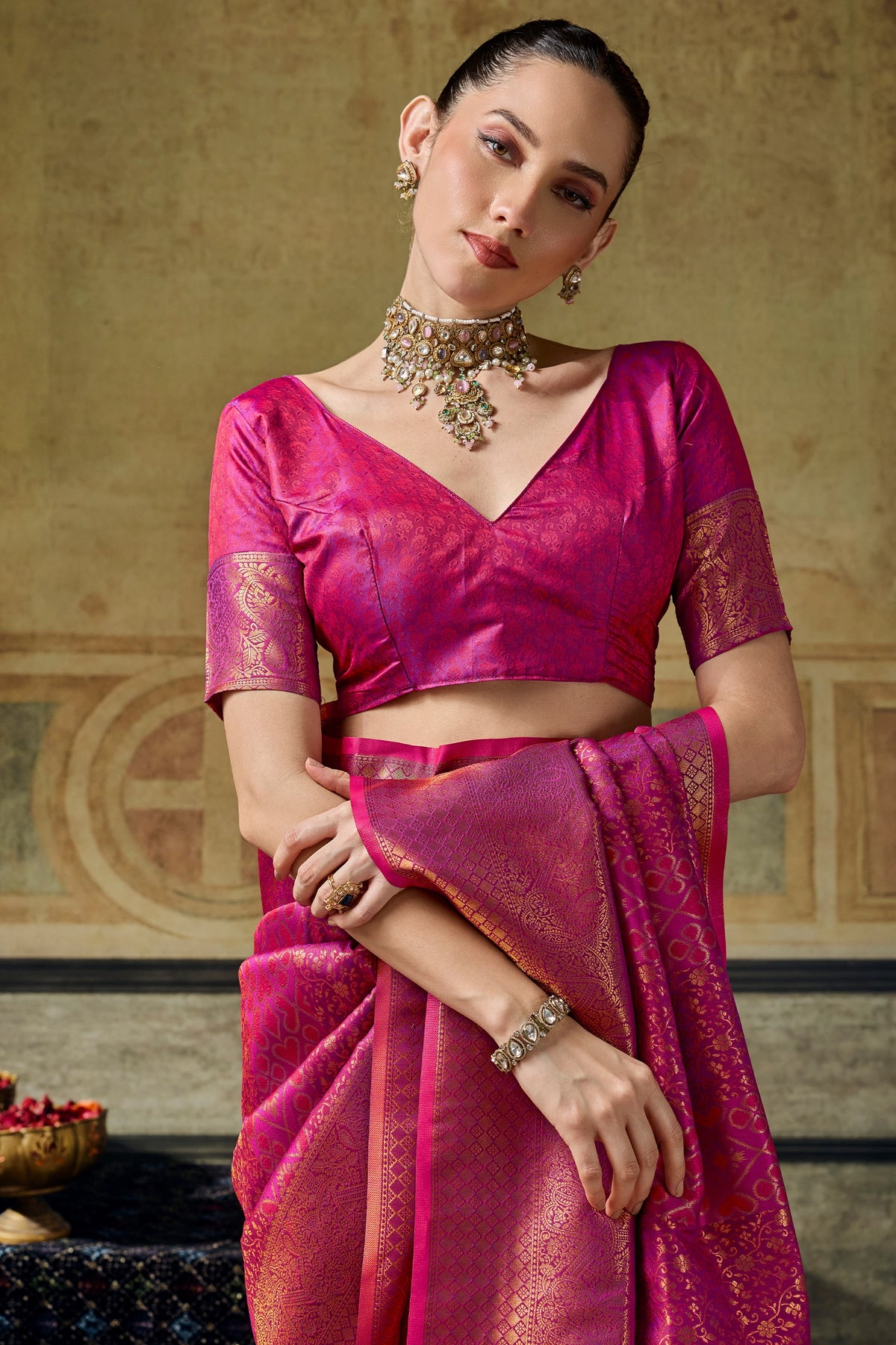 Magenta Pink Woven Silk Saree-SAR12914_5_SareeButa.com