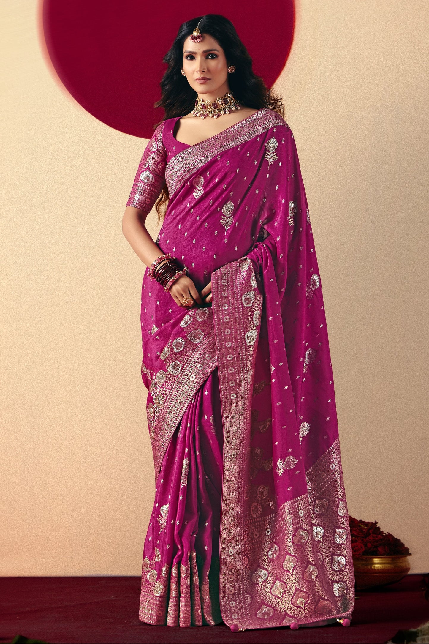 Magenta Pink Woven Viscose Silk Saree With Brocade Blouse-SAR10256_1_SareeButa.com