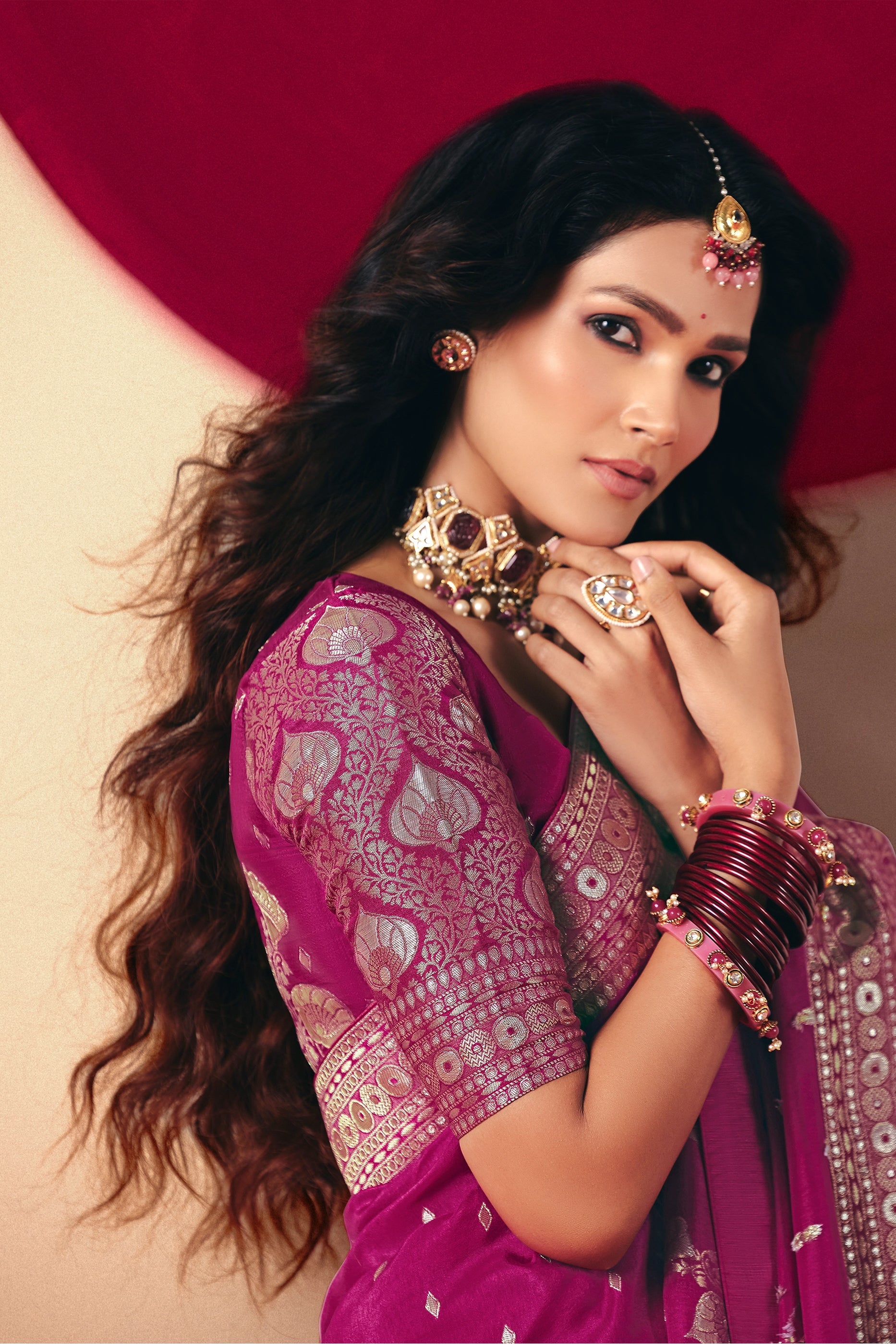 Magenta Pink Woven Viscose Silk Saree With Brocade Blouse-SAR10256_4_SareeButa.com