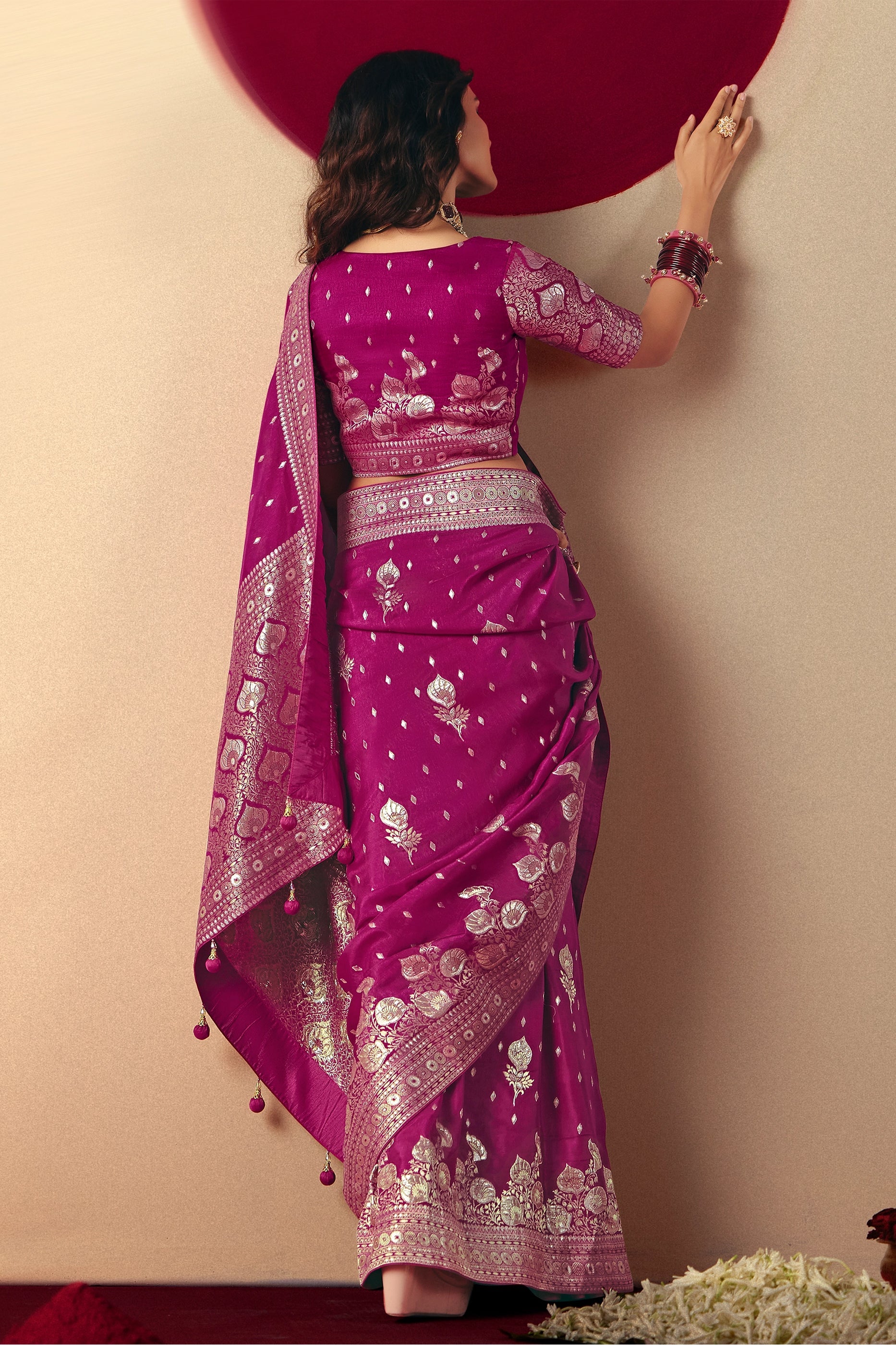 Magenta Pink Woven Viscose Silk Saree With Brocade Blouse-SAR10256_5_SareeButa.com