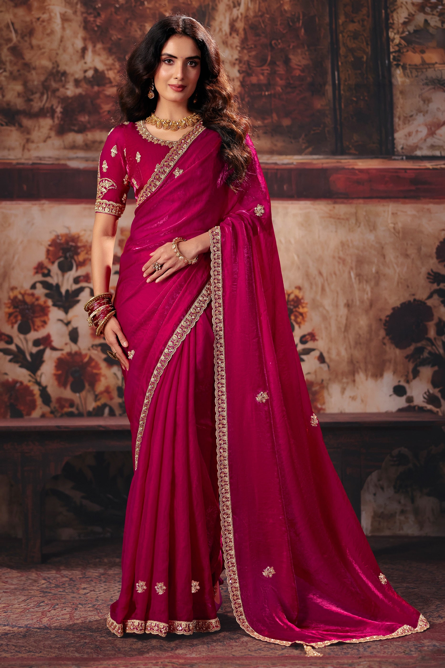 Magenta Satin Embroidered Satin Saree-SAR13195_1_SareeButa.com