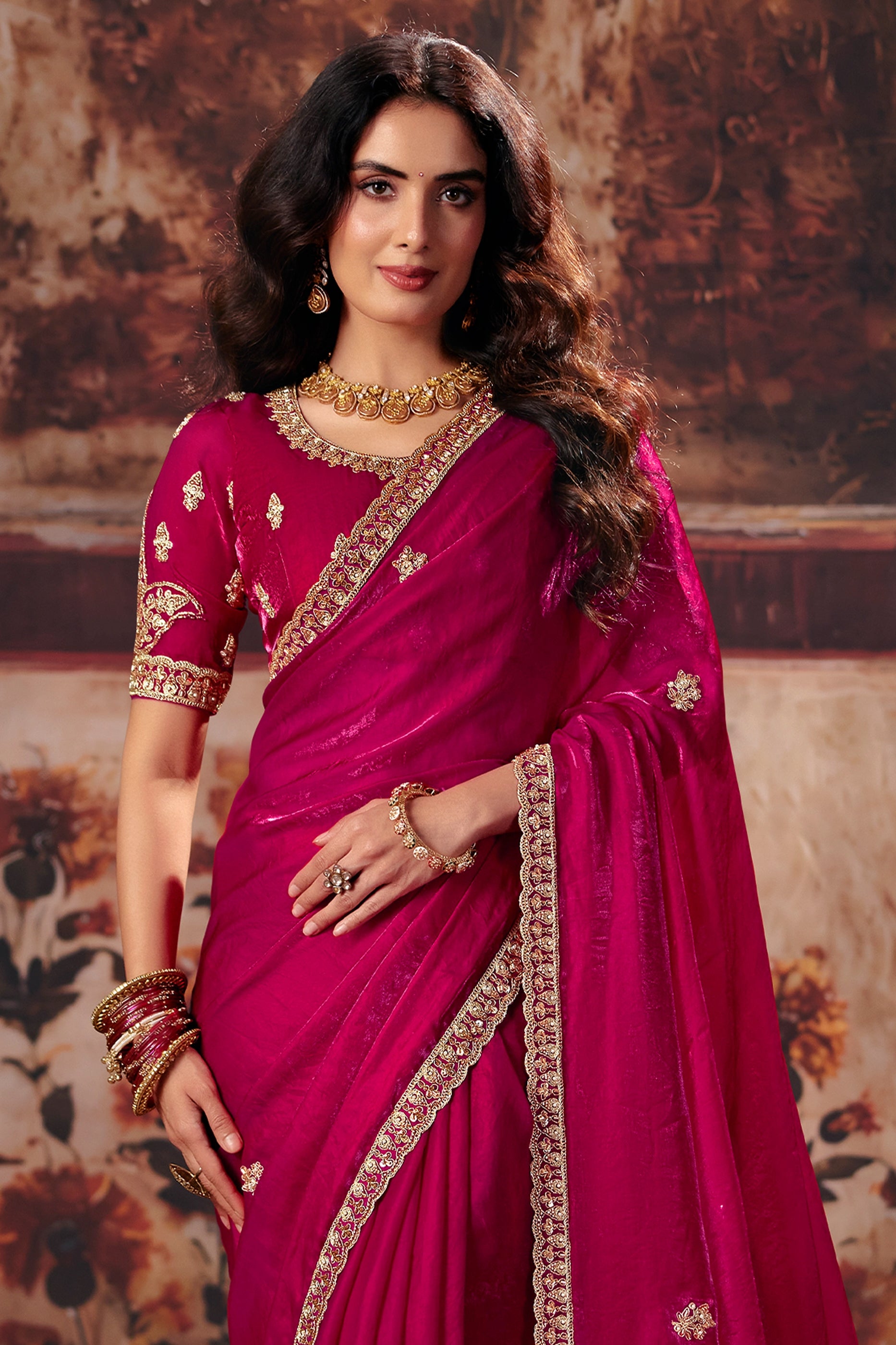 Magenta Satin Embroidered Satin Saree-SAR13195_4_SareeButa.com