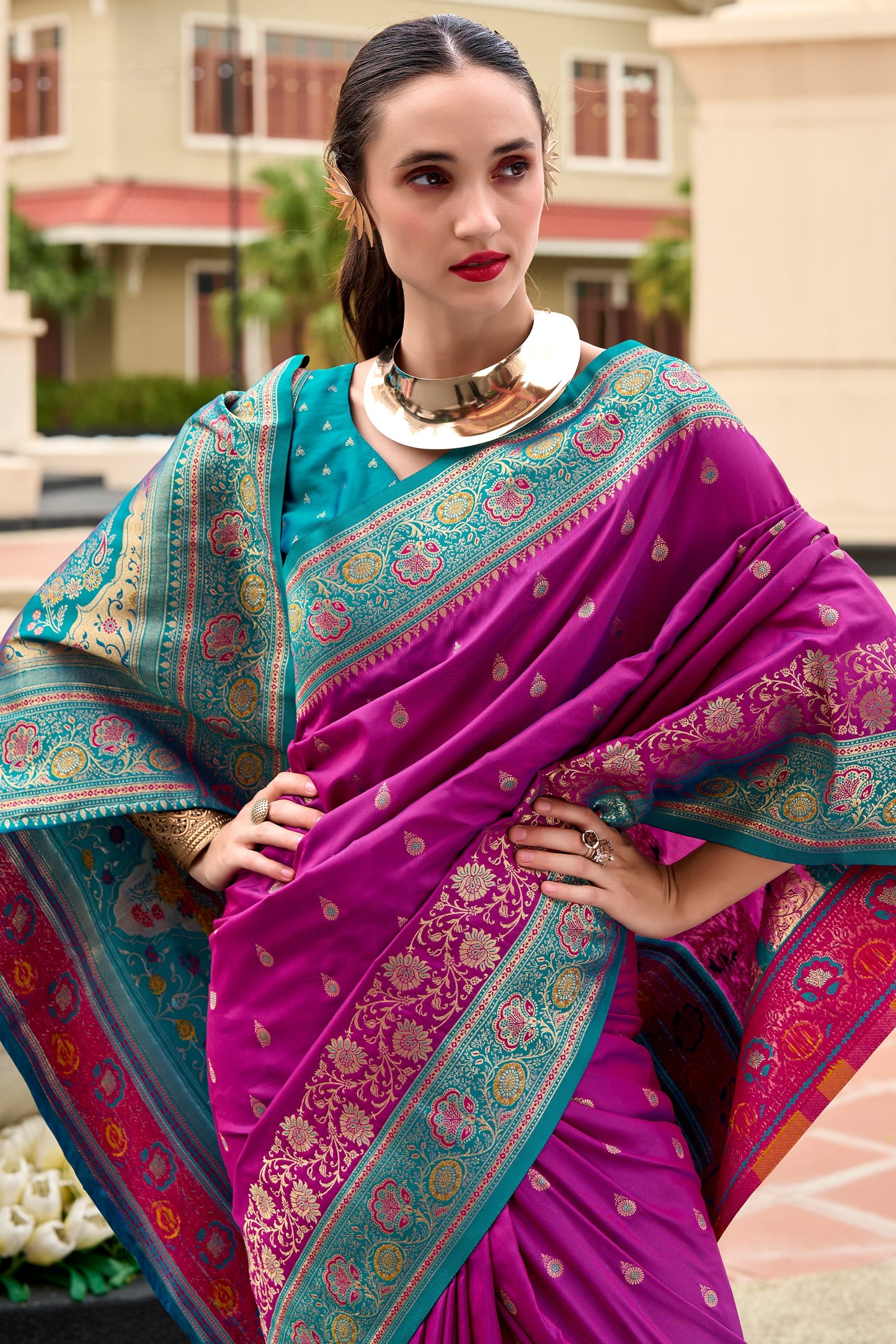 Magenta Woven Banarasi Saree-ZB134700_2_SareeButa.com