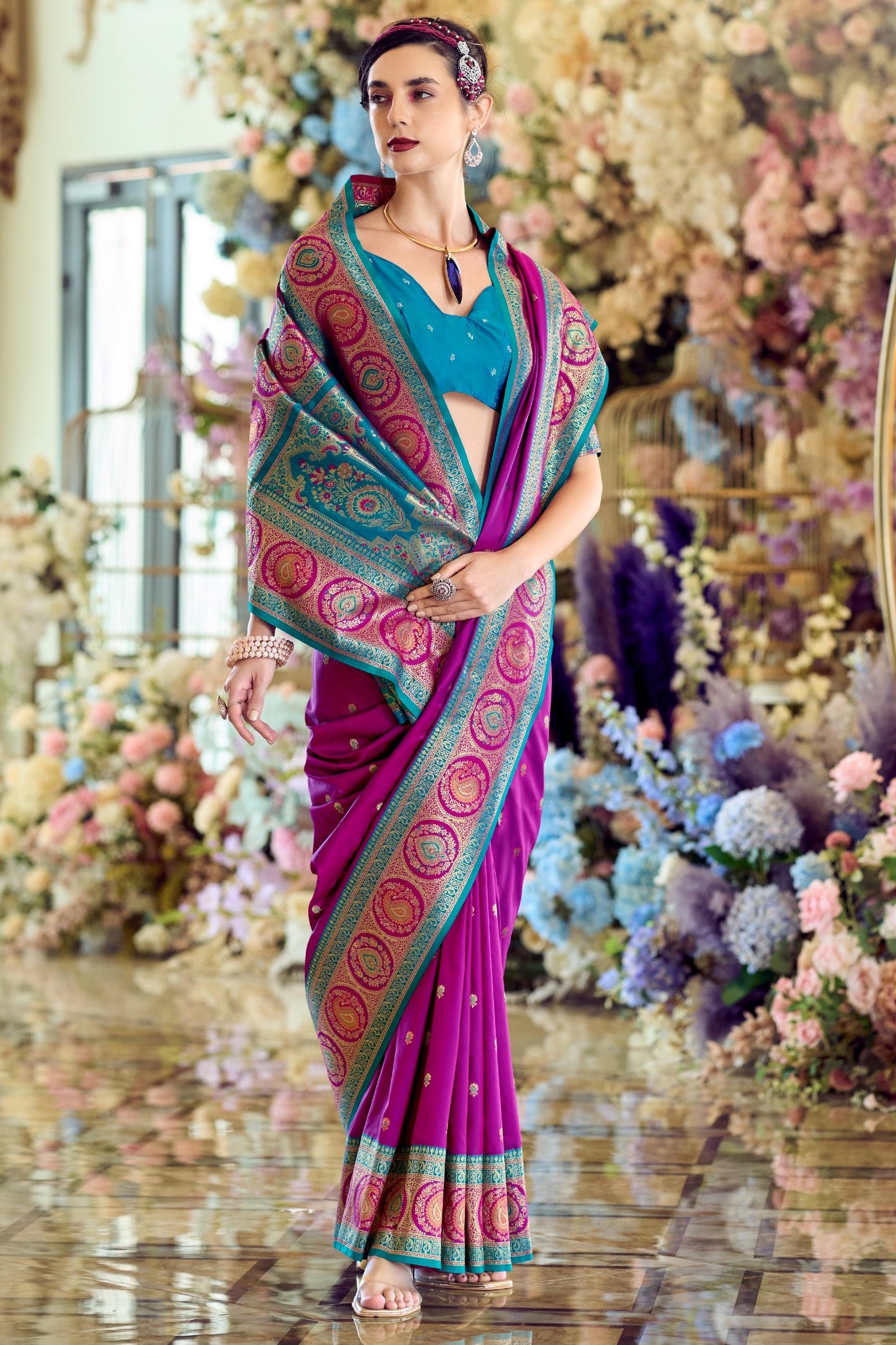Magenta Woven Banarasi Silk Saree-ZB134348_1_SareeButa.com