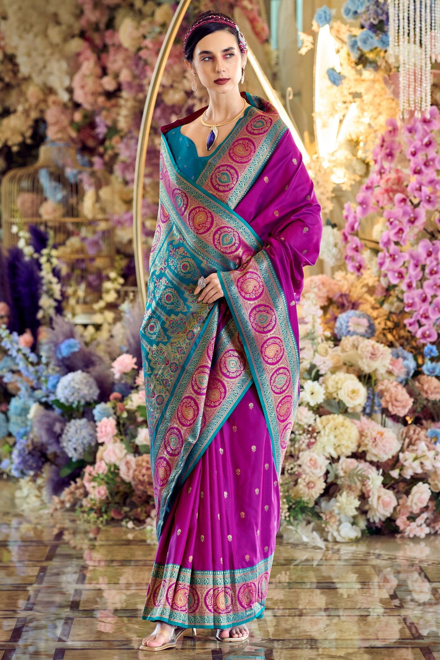 Magenta Woven Banarasi Silk Saree-ZB134348_3_SareeButa.com
