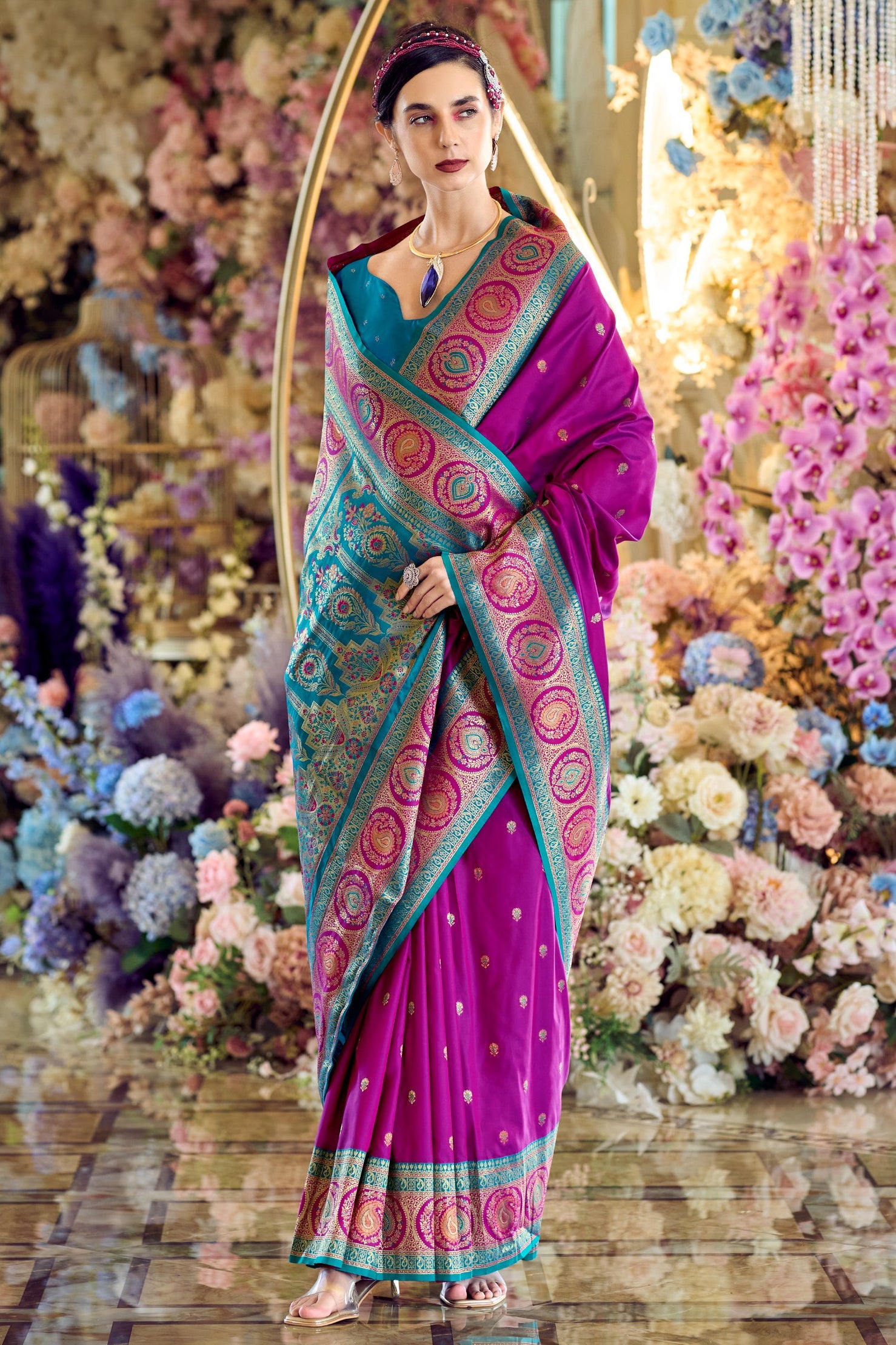 Magenta Woven Banarasi Silk Saree-ZB134348_3_SareeButa.com