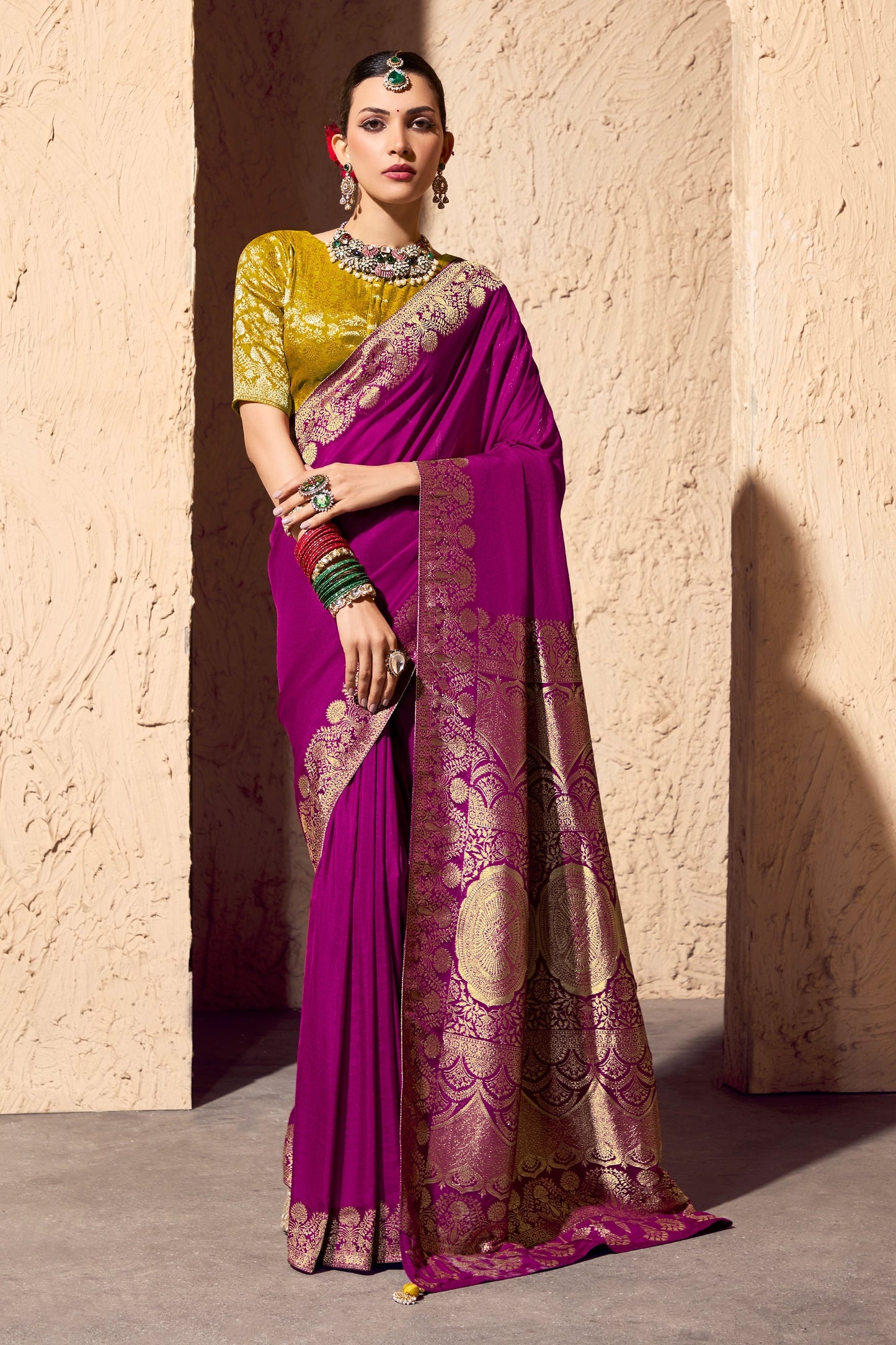 Magenta Woven Crepe Georgette Saree-SAR10997_1_SareeButa.com
