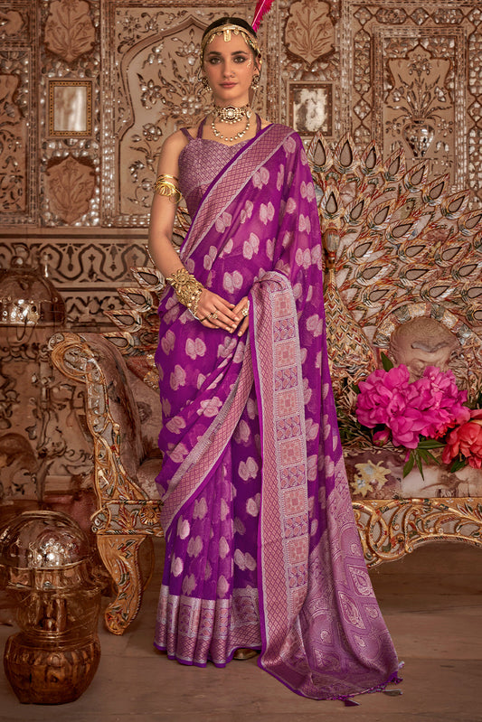 Magenta Woven Georgette Saree-ZB133507_1_SareeButa.com