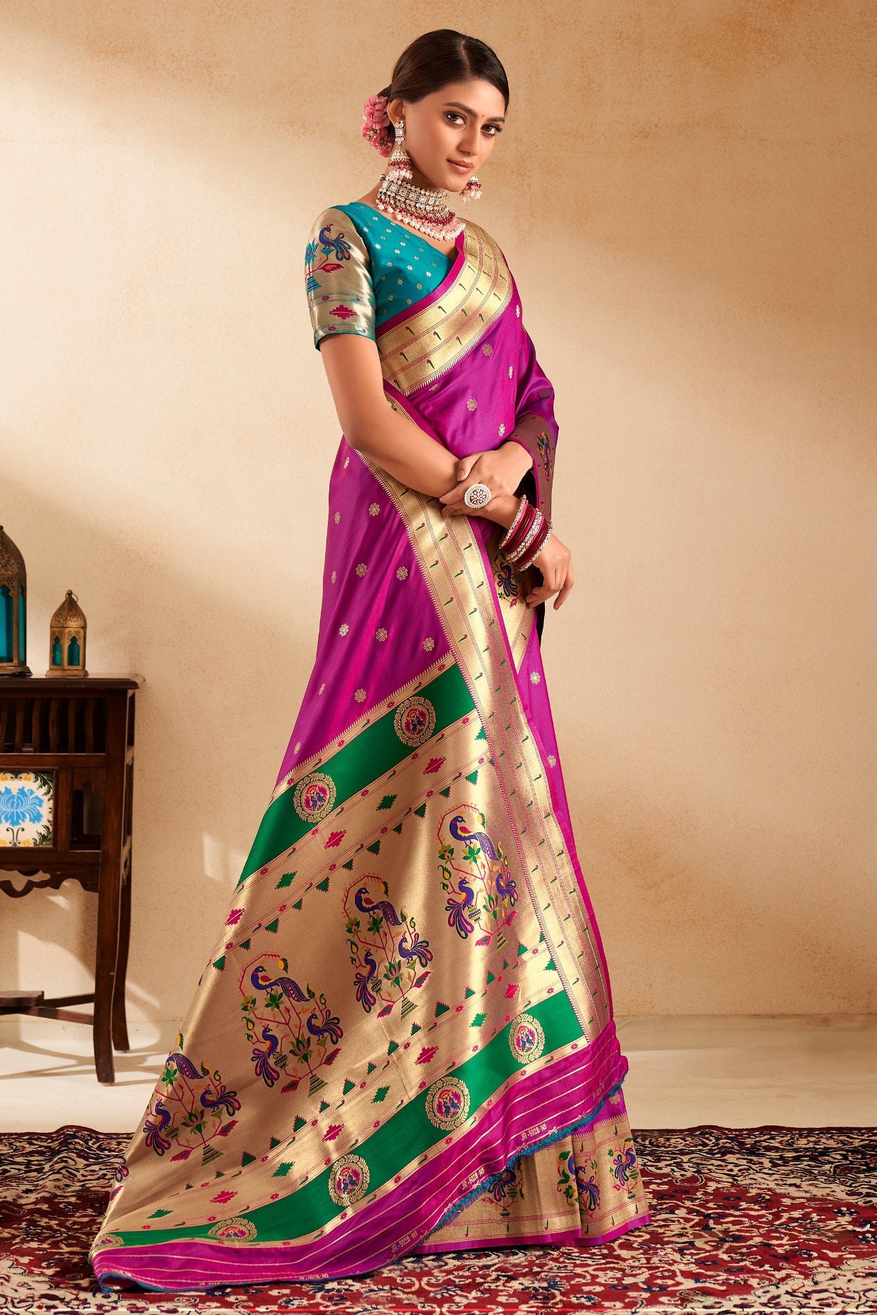 Magenta Woven Paithani Saree-ZB134711_2_SareeButa.com
