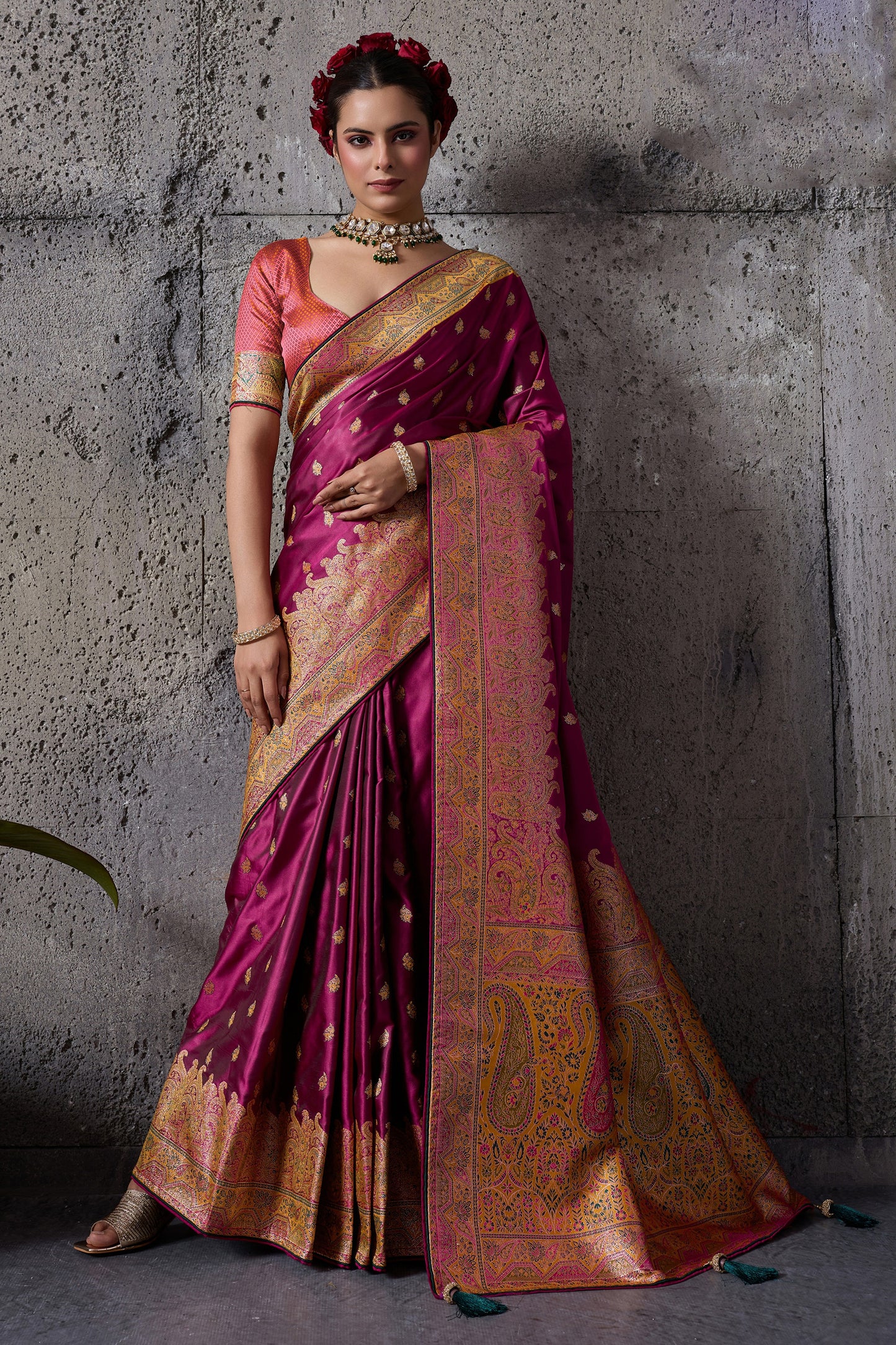 Magenta Woven Satin Silk Saree-SAR12543_1_SareeButa.com