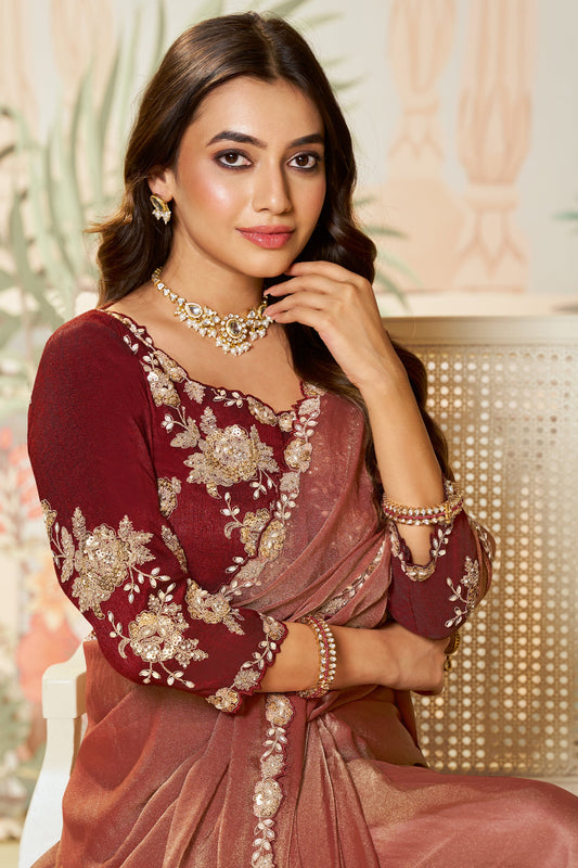 Mahogany Red Satin Organza Silk Saree-SAR10465_2_SareeButa.com