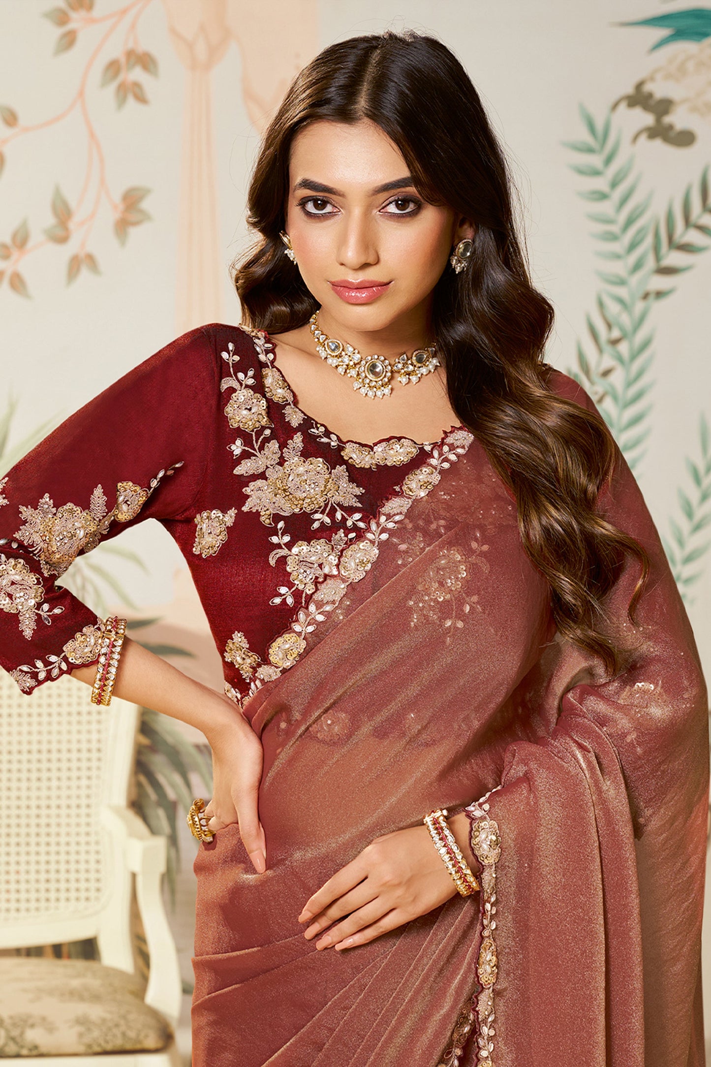 Mahogany Red Satin Organza Silk Saree-SAR10465_3_SareeButa.com