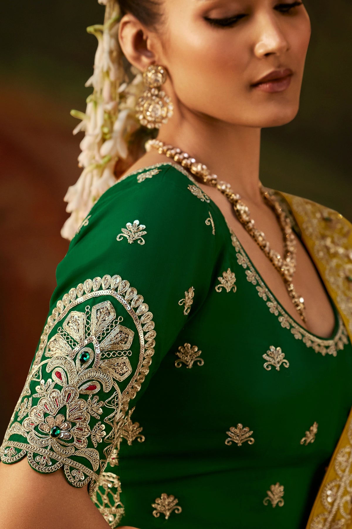 Marigold Yellow Embroidered Viscose Tissue Saree-SAR13249_2_SareeButa.com