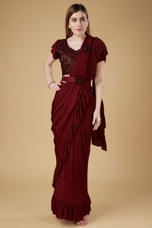 maroon-frill-border-readymade-saree-zb131031_1_SareeButa.com