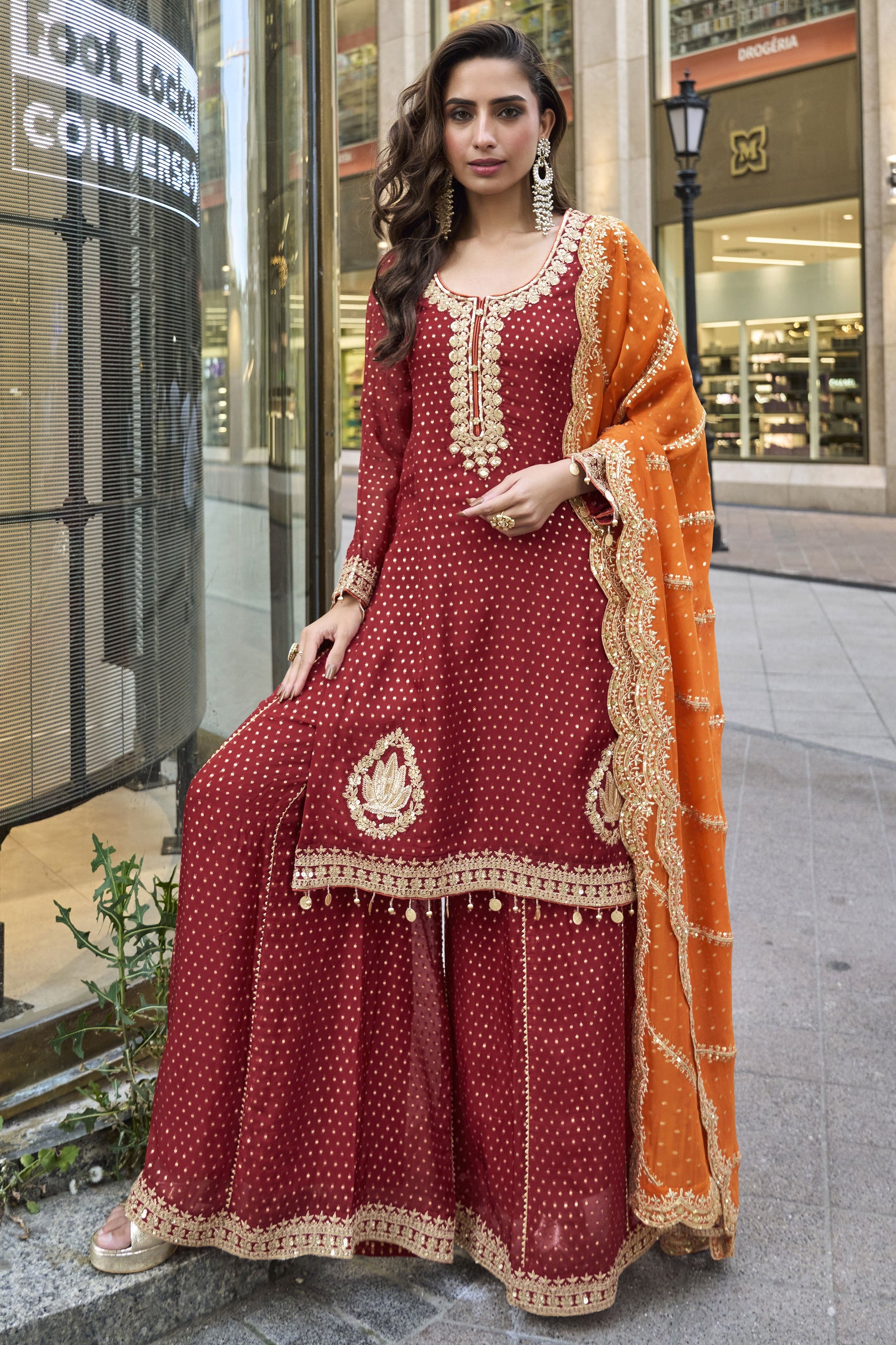 Maroon Readymade Embroidered Viscose Silk Suit-SS921_1_SareeButa.com