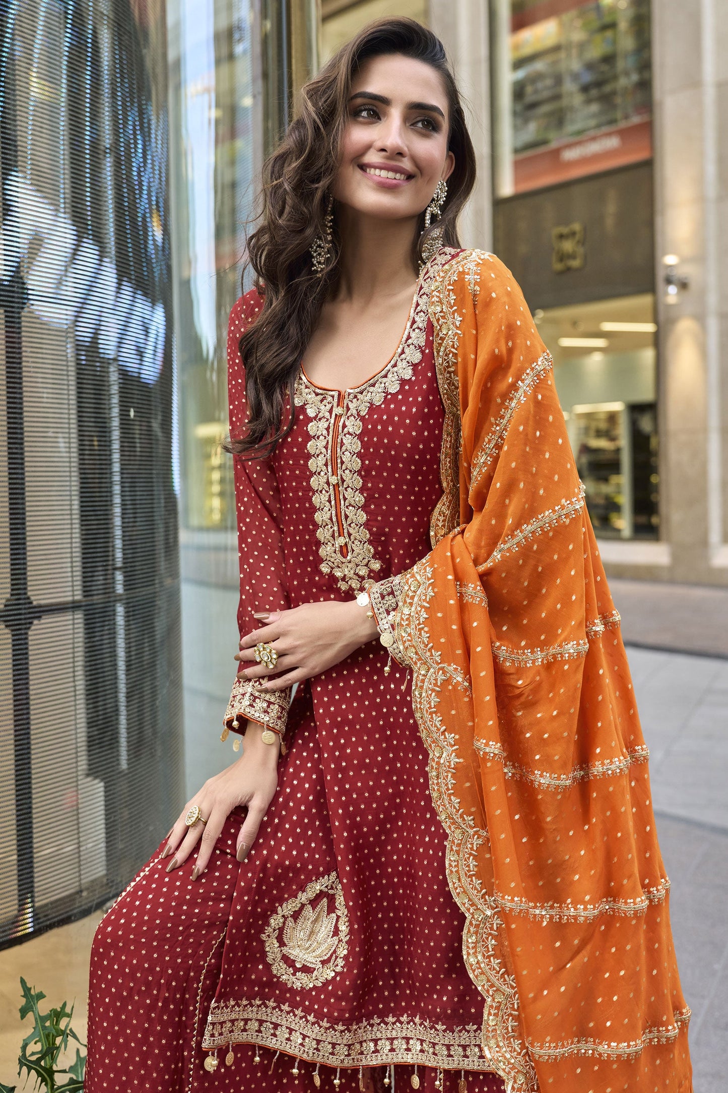 Maroon Readymade Embroidered Viscose Silk Suit-SS921_2_SareeButa.com