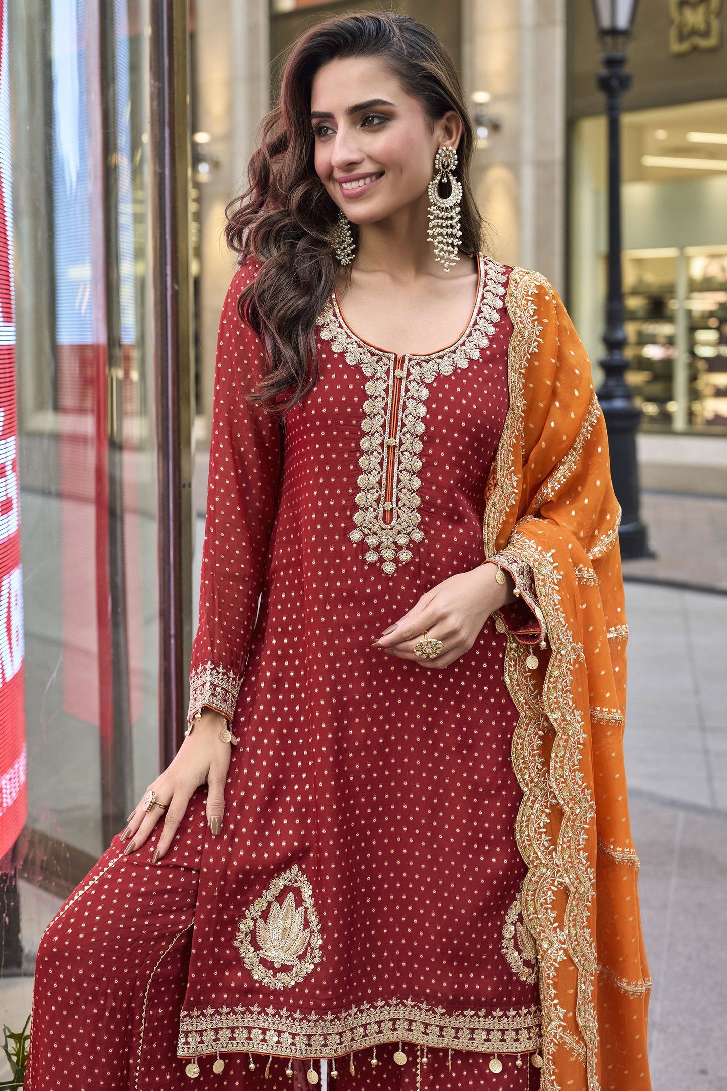 Maroon Readymade Embroidered Viscose Silk Suit-SS921_3_SareeButa.com