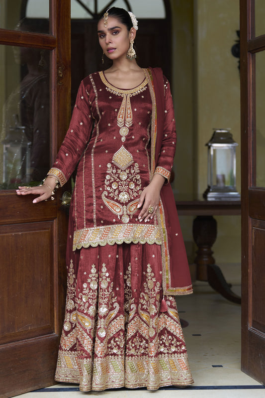 Burgundy Readymade Simar Silk Palazzo Suit-SS943_1_SareeButa.com