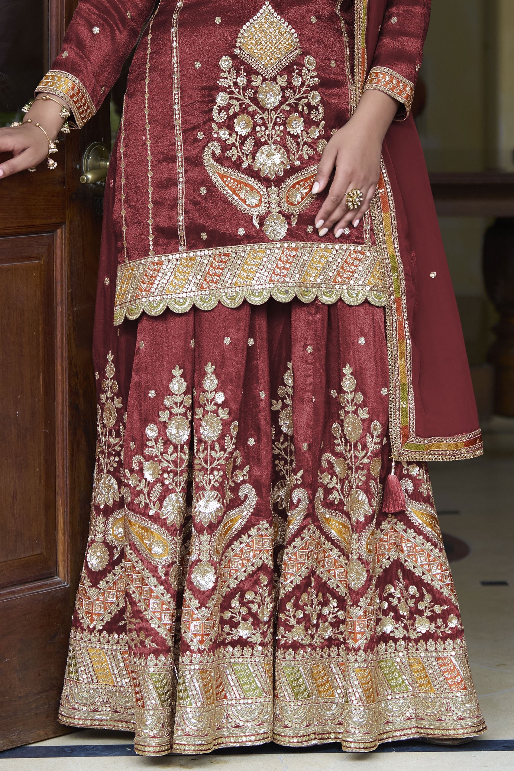 Burgundy Readymade Simar Silk Palazzo Suit-SS943_3_SareeButa.com