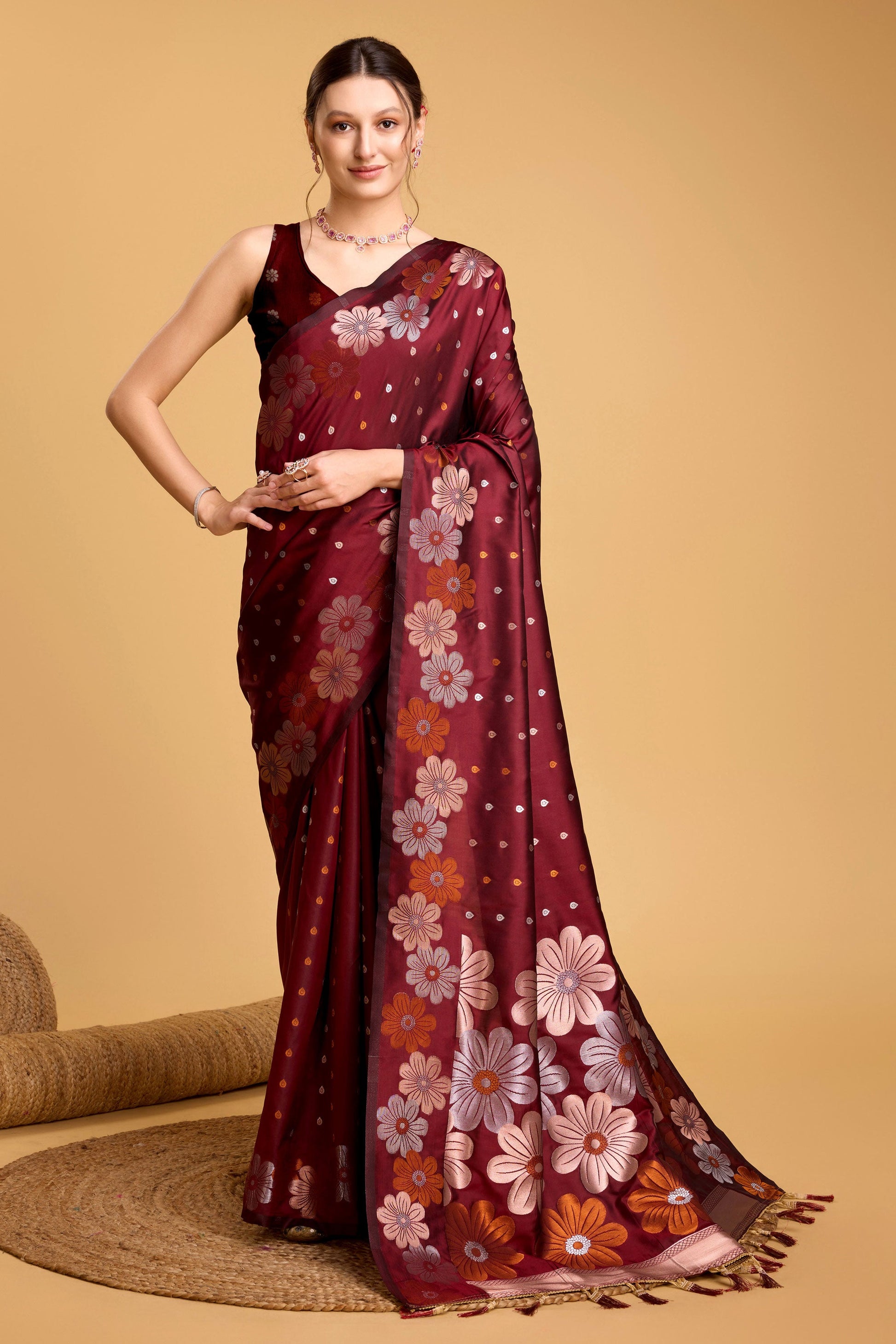 Maroon Woven Silk Saree-ZB130512_1