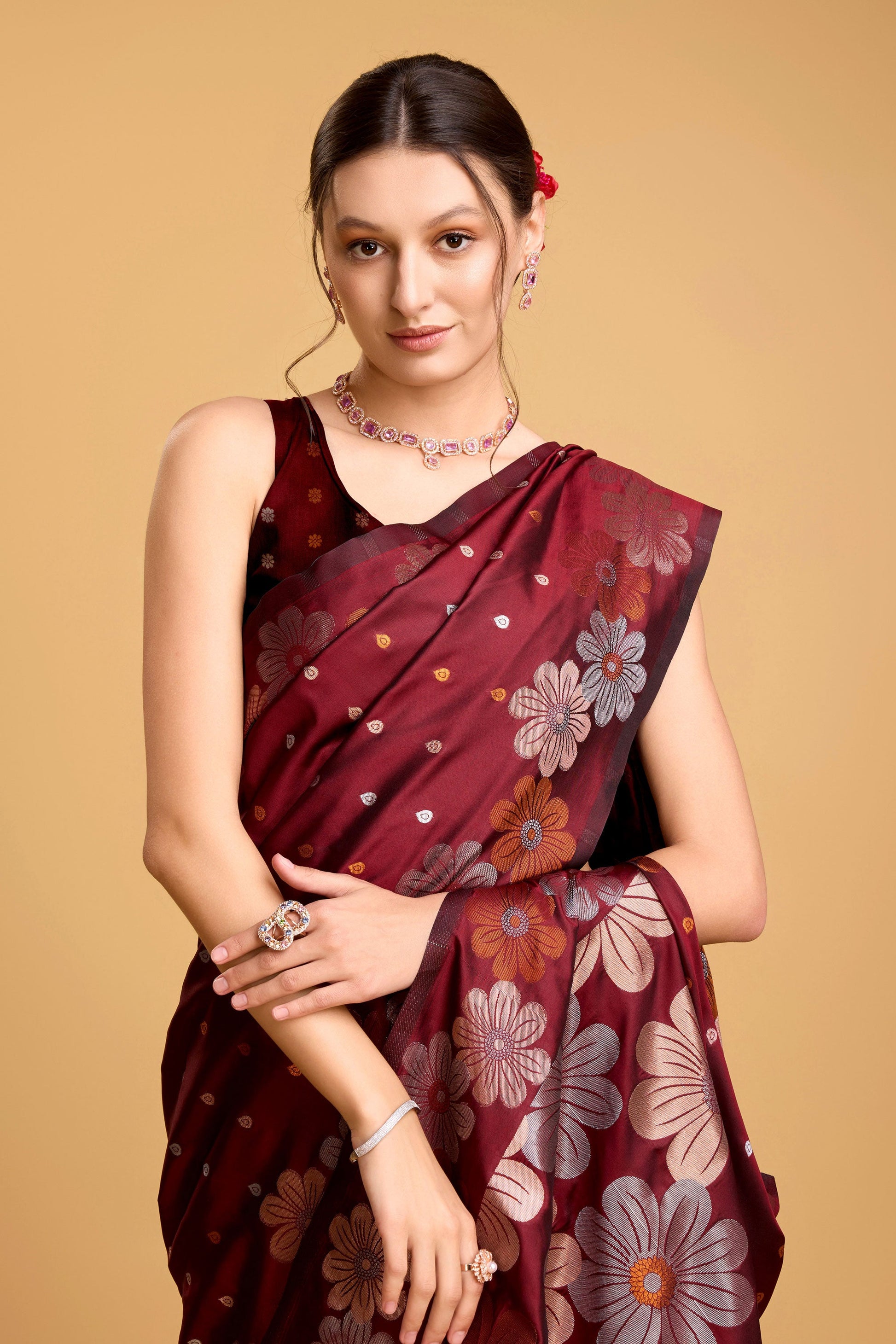 Maroon Woven Silk Saree-ZB130512_2