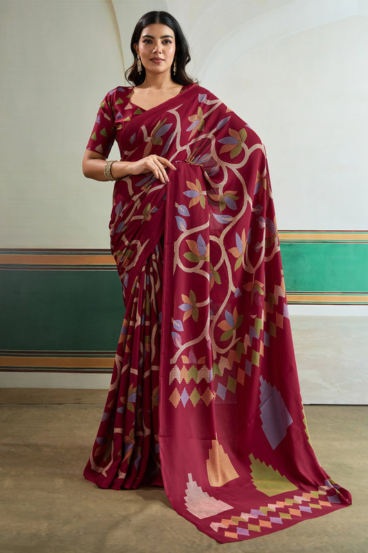 Maroon Ajrakh Print Satin Saree-SAR11831_1_SareeButa.com