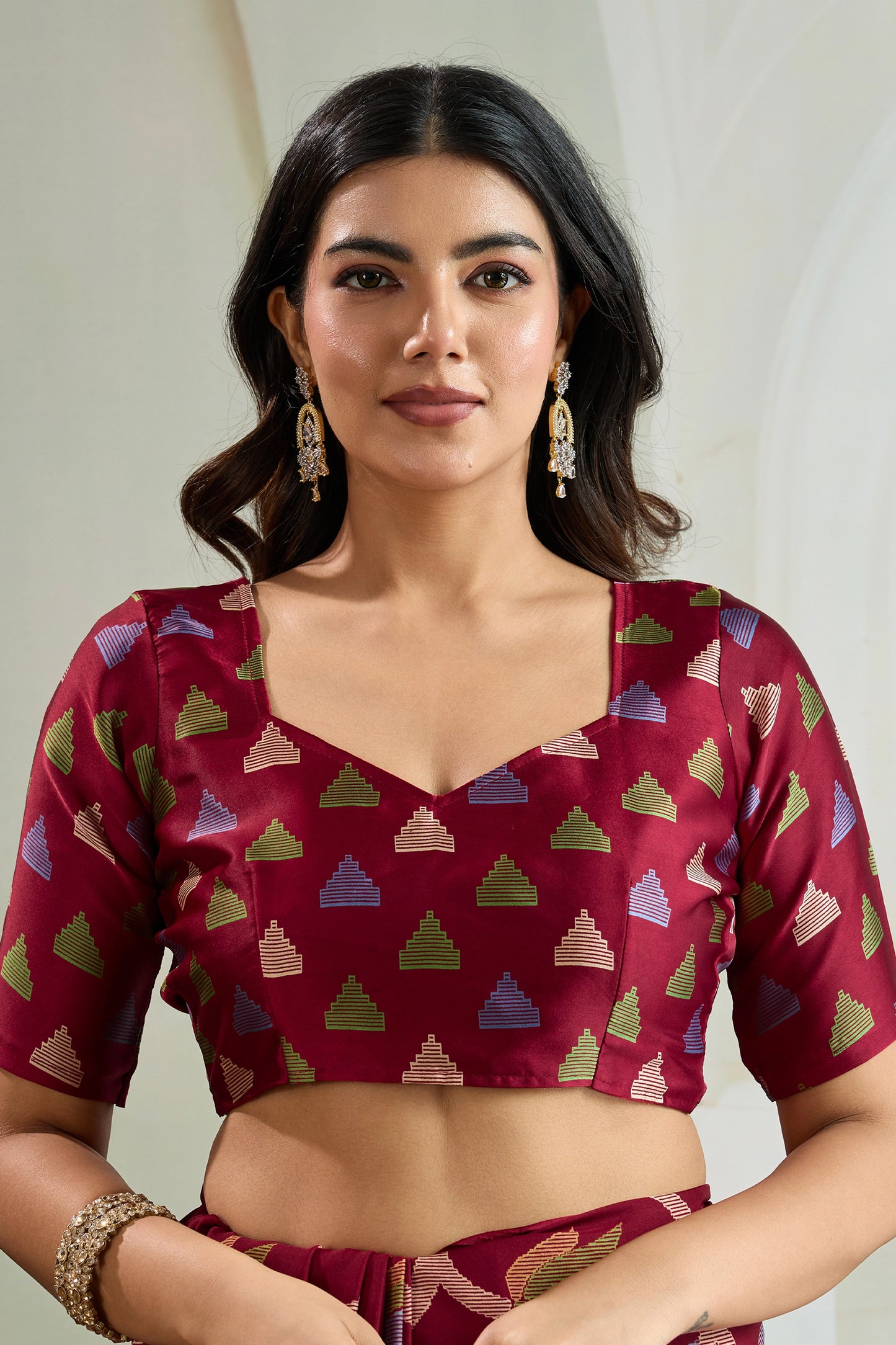 Maroon Ajrakh Print Satin Saree-SAR11831_4_SareeButa.com