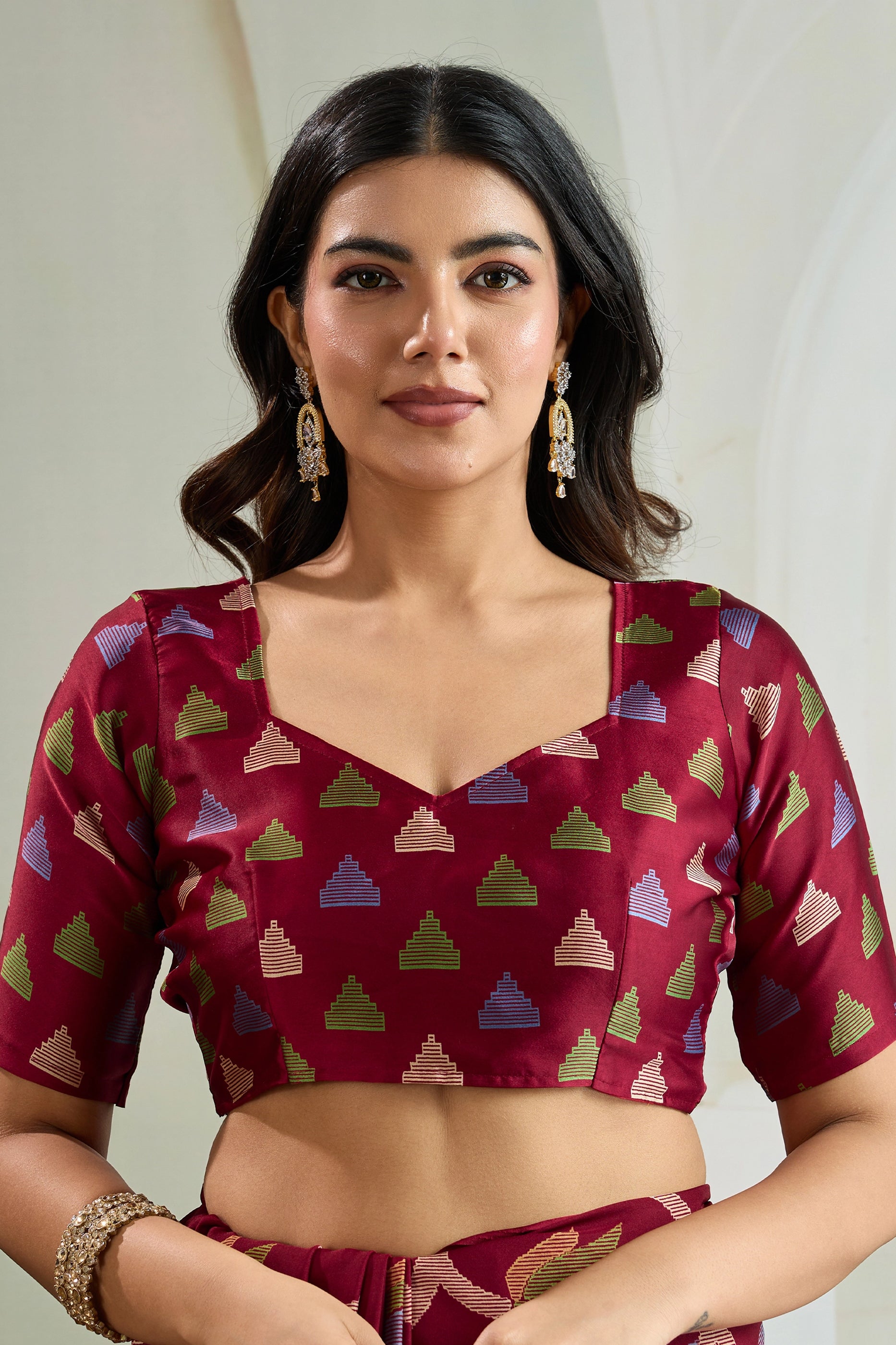 Maroon Ajrakh Print Satin Saree-SAR11831_4_SareeButa.com