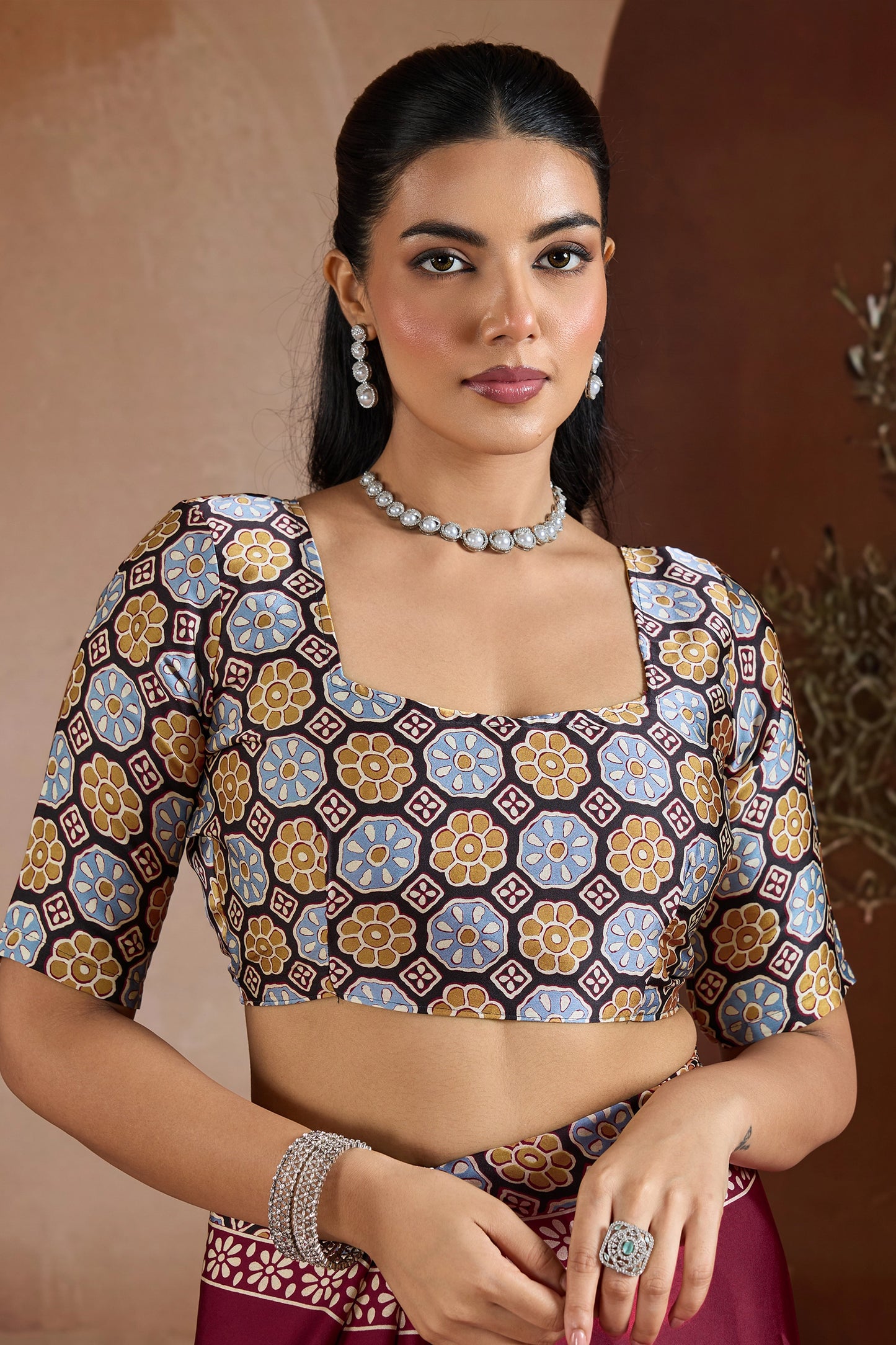 Maroon Ajrakh Print Satin Saree-SAR11838_4_SareeButa.com