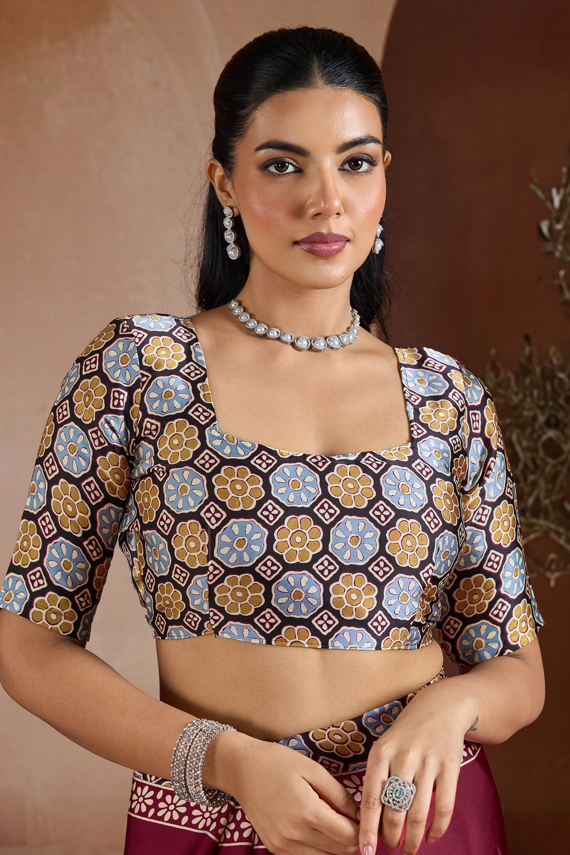 Maroon Ajrakh Print Satin Saree-SAR11838_4_SareeButa.com