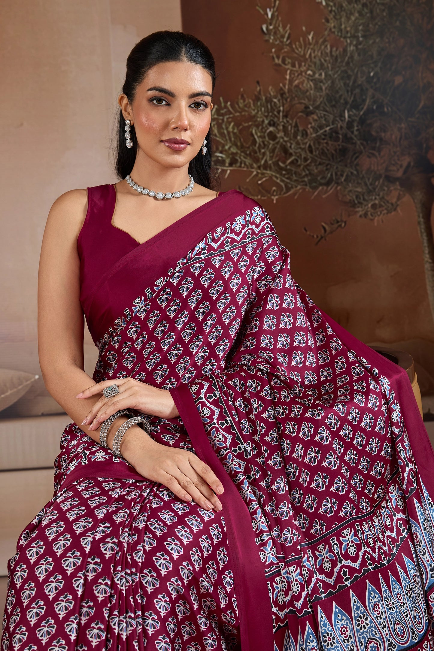Maroon Ajrakh Print Satin Saree-SAR11901_2_SareeButa.com