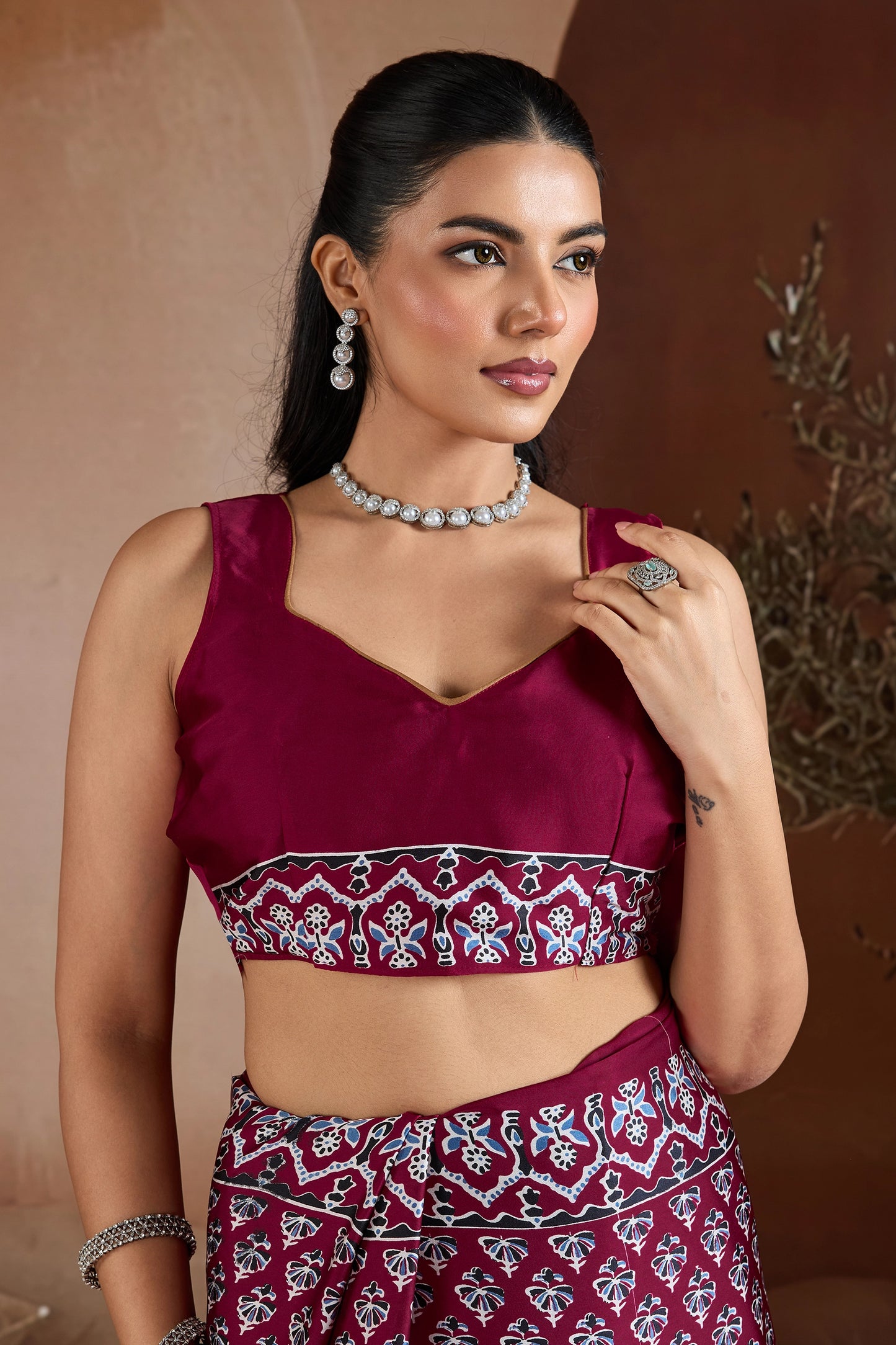 Maroon Ajrakh Print Satin Saree-SAR11901_5_SareeButa.com