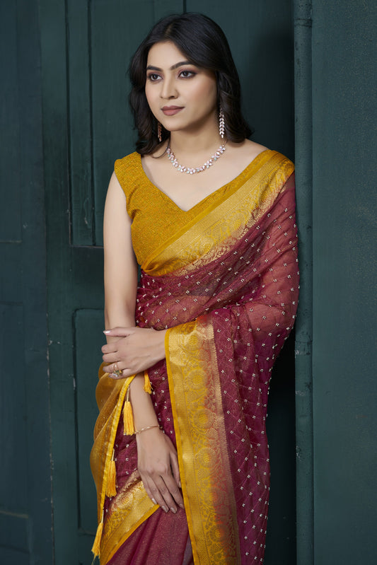 Maroon Bead Work Jacquard Saree-ZB134215_2_SareeButa.com
