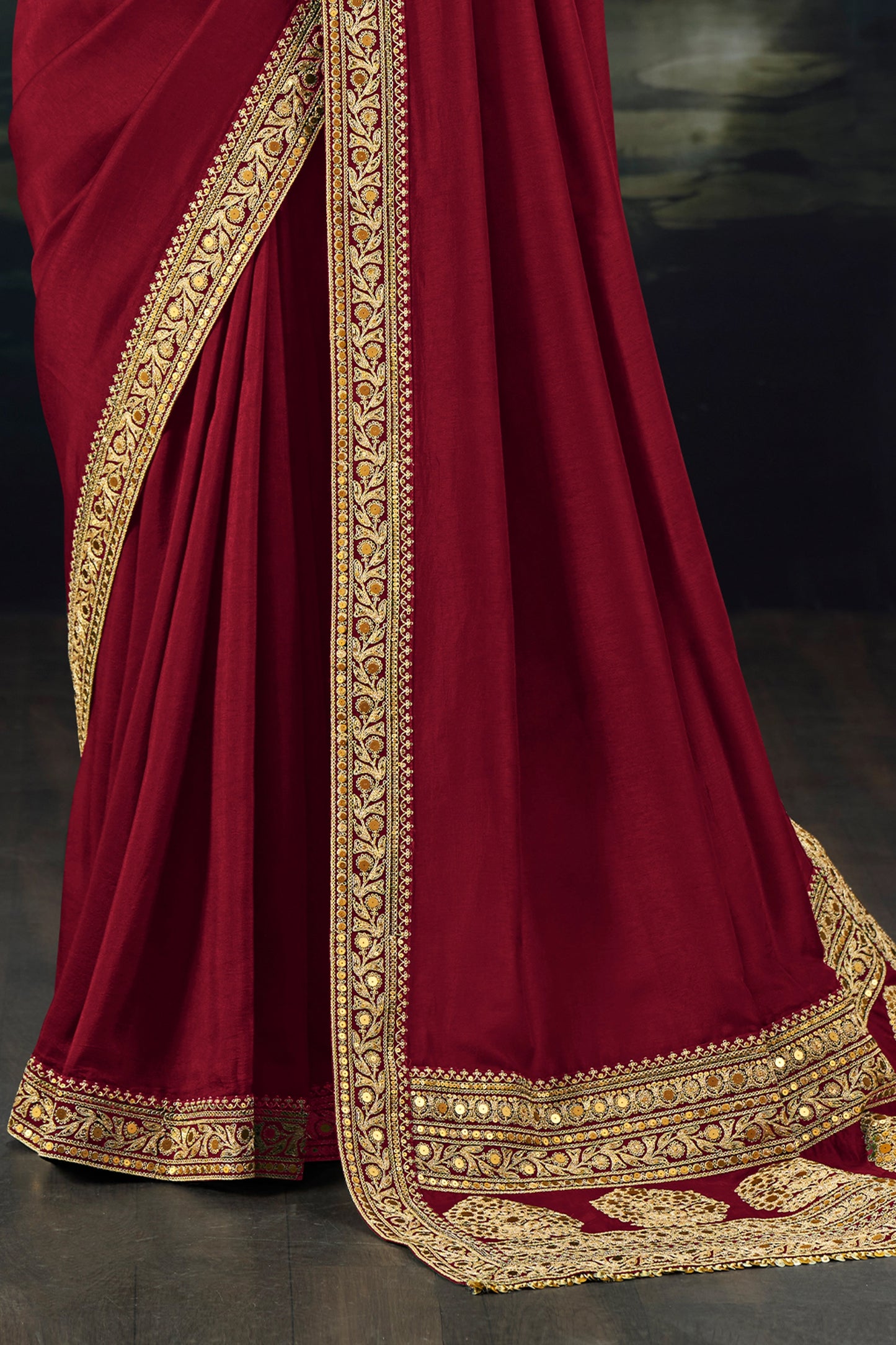 Maroon Embroidered Munga Silk Saree-SAR12277_3_SareeButa.com